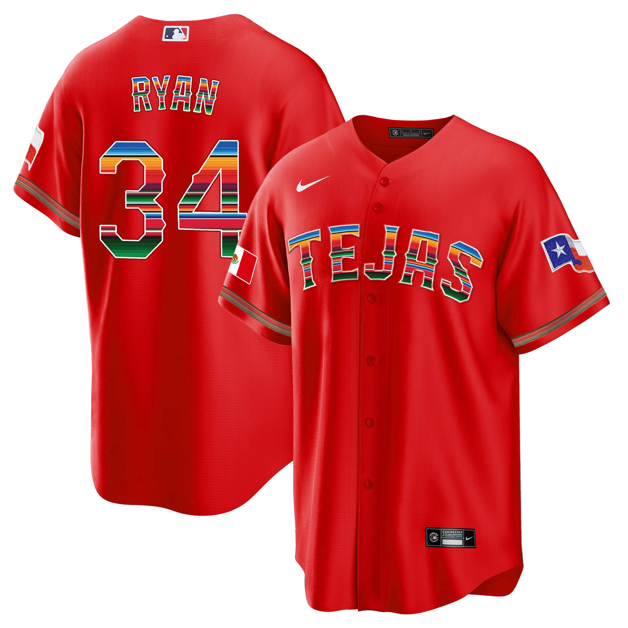 Men's Texas Rangers Mexican Heritage Night Cool Base Jersey - Tejas - All Stitched - Image 8