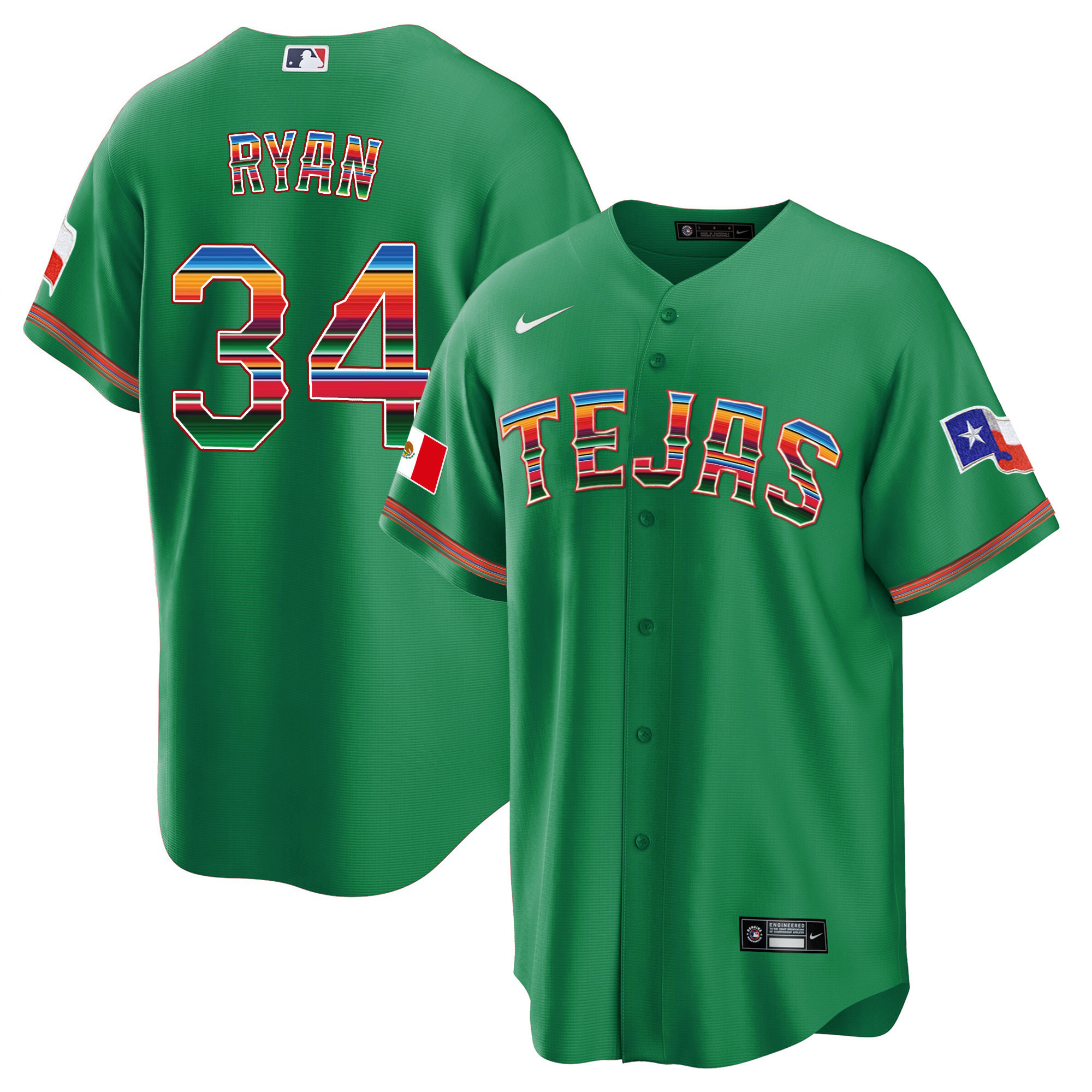 Men's Texas Rangers Mexican Heritage Night Cool Base Jersey - Tejas - All Stitched - Image 22