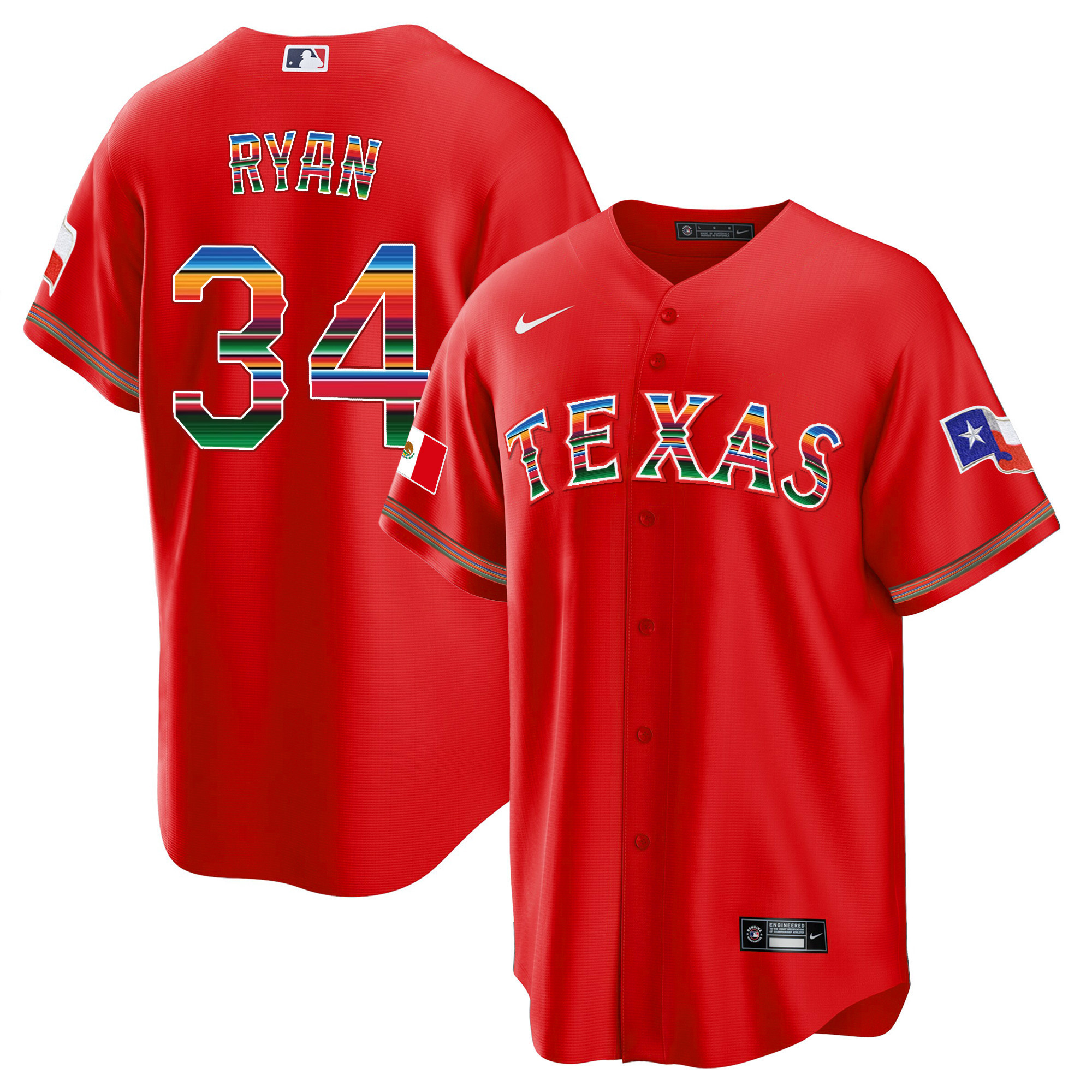 Men's Texas Rangers Mexican Heritage Night Cool Base Jersey - Away - All Stitched - Image 8