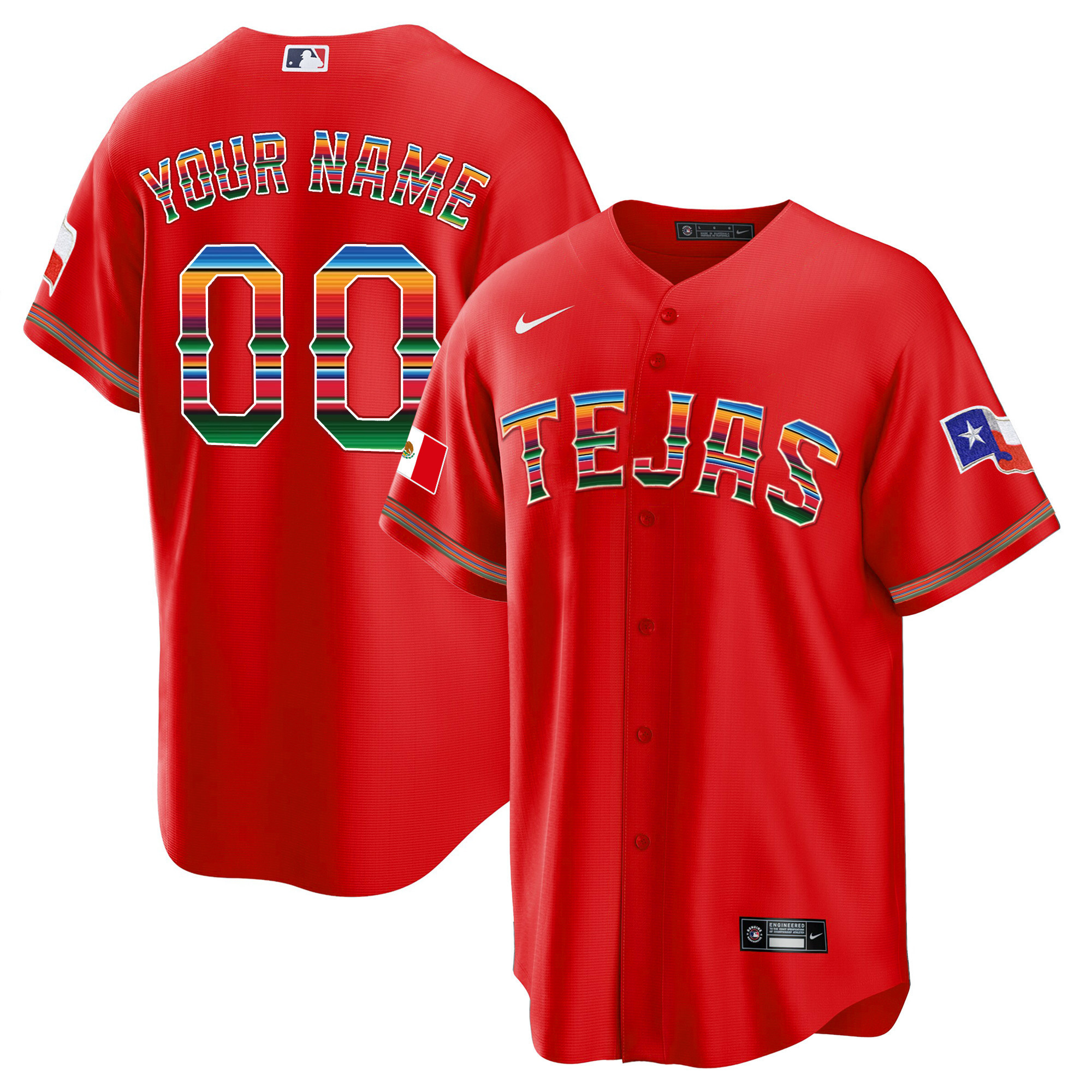 Men's Texas Rangers Mexican Heritage Night Cool Base Custom Jersey - All Stitched - Image 5