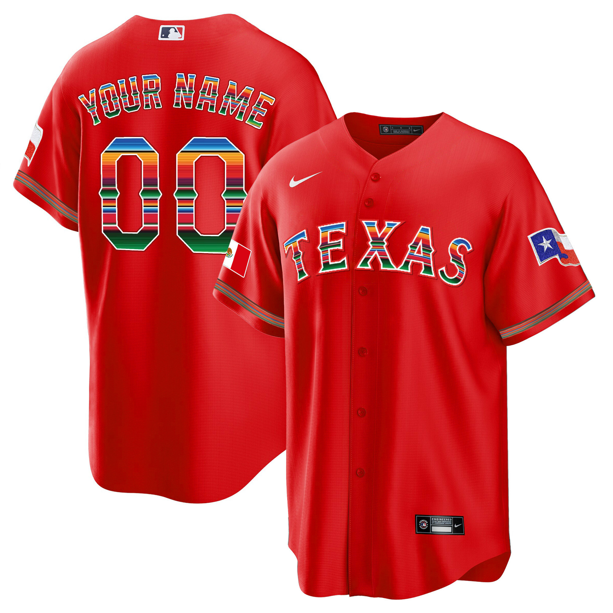Men's Texas Rangers Mexican Heritage Night Cool Base Custom Jersey - All Stitched - Image 6