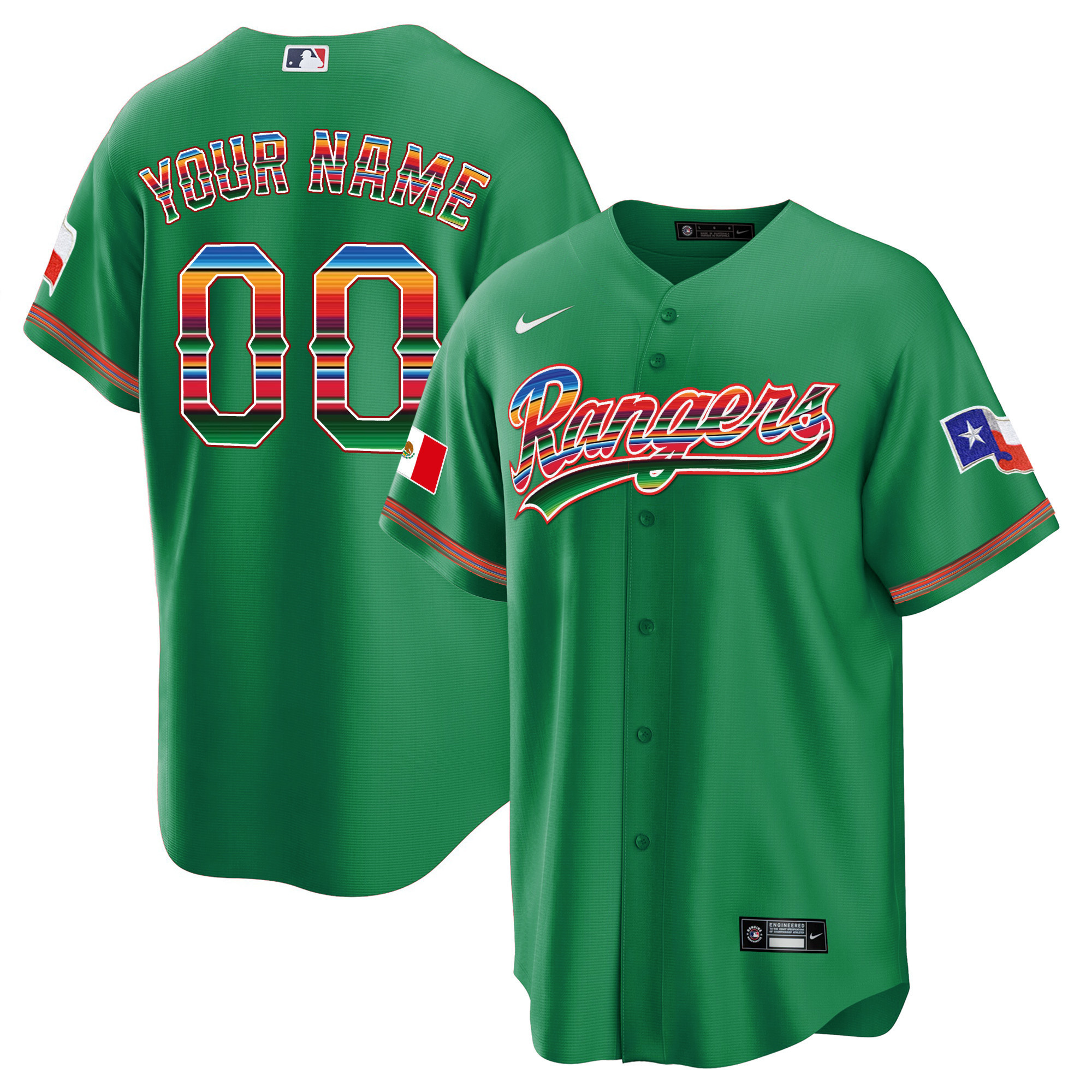 Men's Texas Rangers Mexican Heritage Night Cool Base Custom Jersey - All Stitched - Image 15
