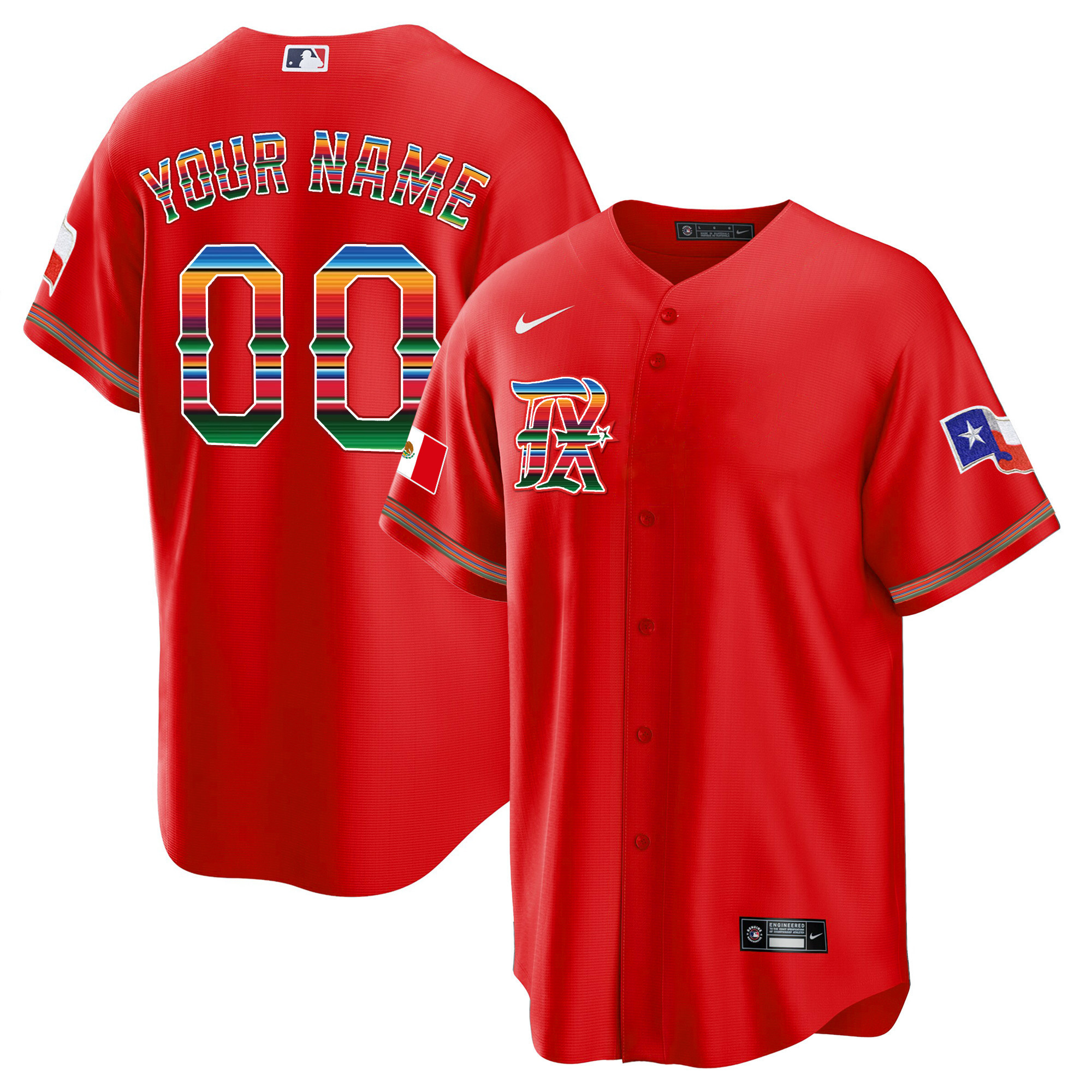 Men's Texas Rangers Mexican Heritage Night Cool Base Custom Jersey - All Stitched - Image 8