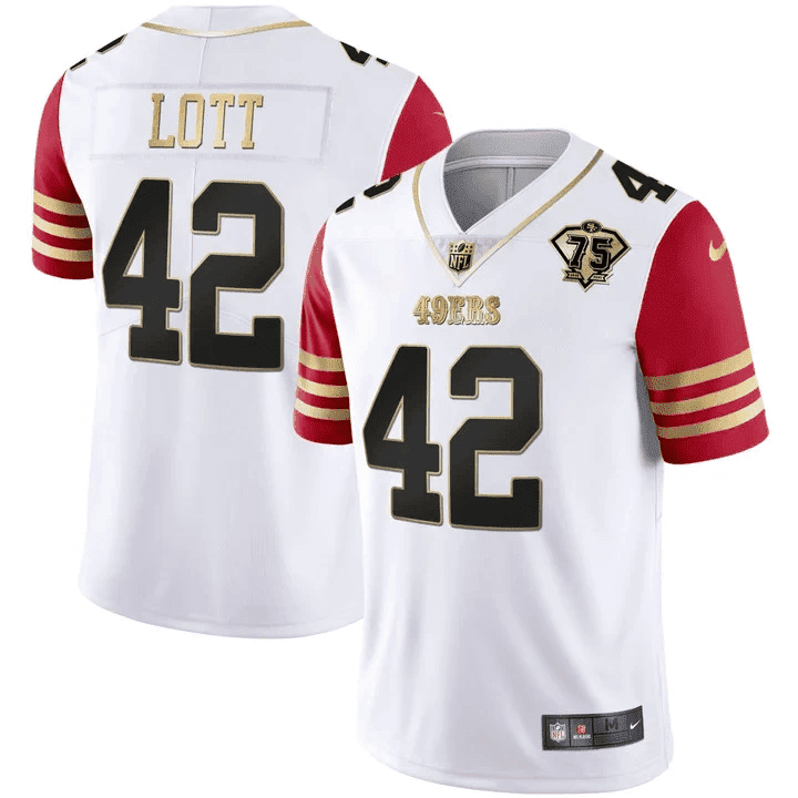 Men's Ronnie Lott 49ers 75th Anniversary Patch Vapor Black Red Gold Limited - All Stitched - Image 6