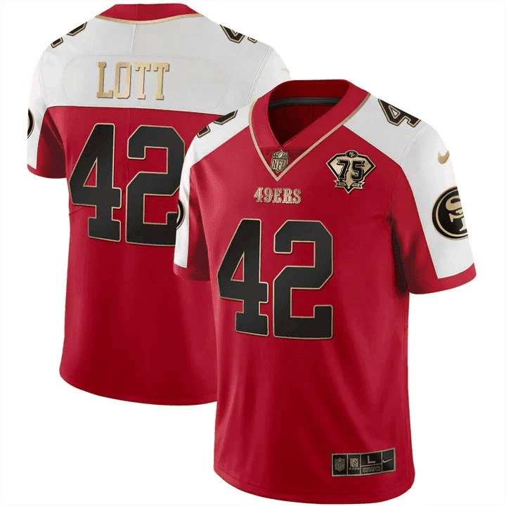 Men's Ronnie Lott 49ers 75th Anniversary Patch Vapor Black Red Gold Limited - All Stitched - Image 5