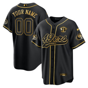 49ers Baseball Black Gold Custom Jersey - All Stitched