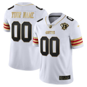 49ers 75th Anniversary Patch Vapor Gold Custom Jersey V2 - All Stitched