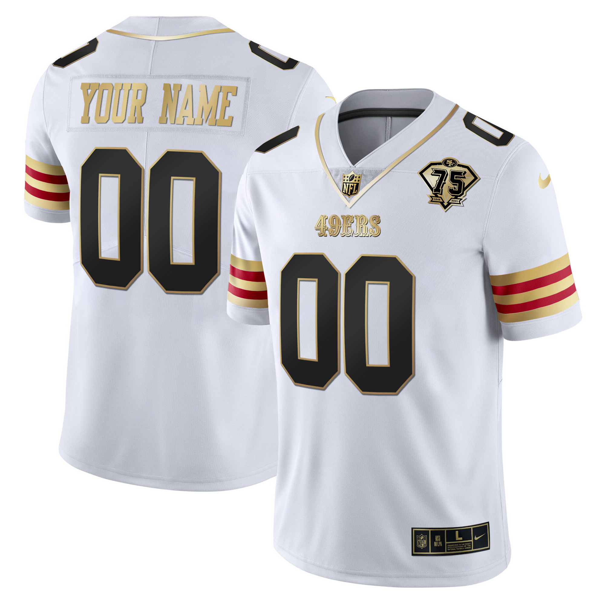 49ers 75th Anniversary Patch Vapor Gold Custom Jersey V2 - All Stitched