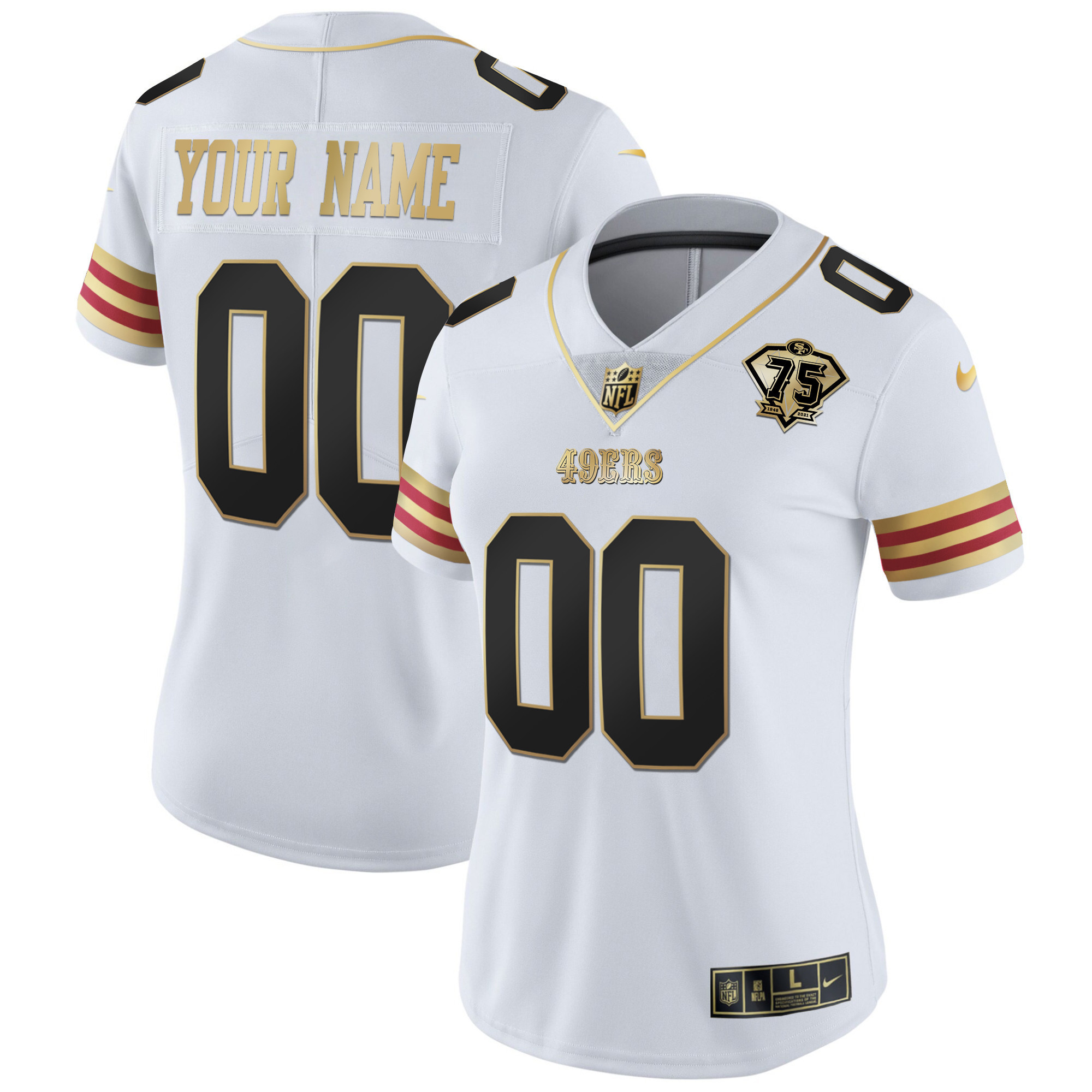49ers 75th Anniversary Patch Vapor Gold Custom Jersey V2 - All Stitched - Image 5