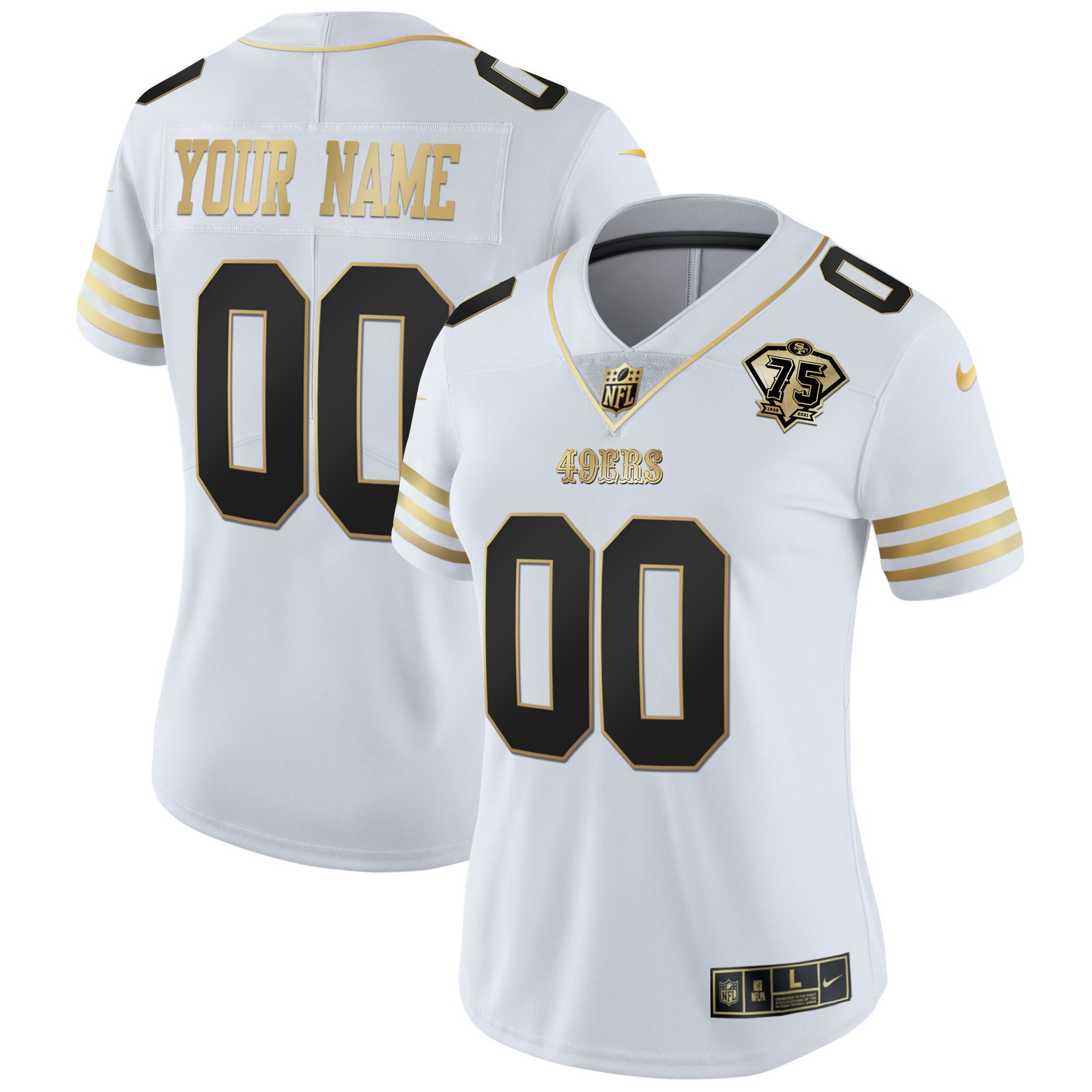 49ers 75th Anniversary Patch Vapor Gold Custom Jersey - All Stitched - Image 4
