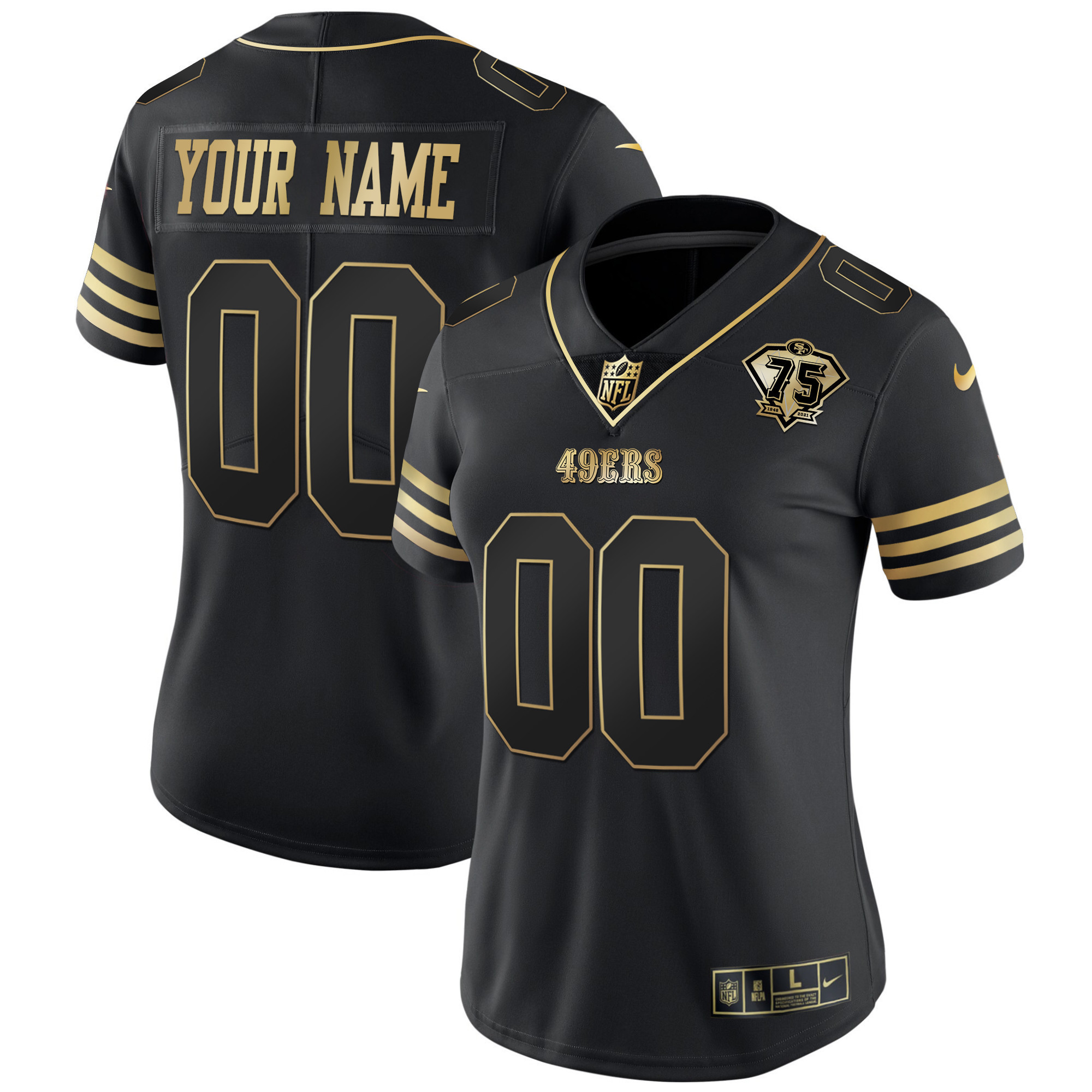 49ers 75th Anniversary Patch Vapor Gold Custom Jersey - All Stitched - Image 6