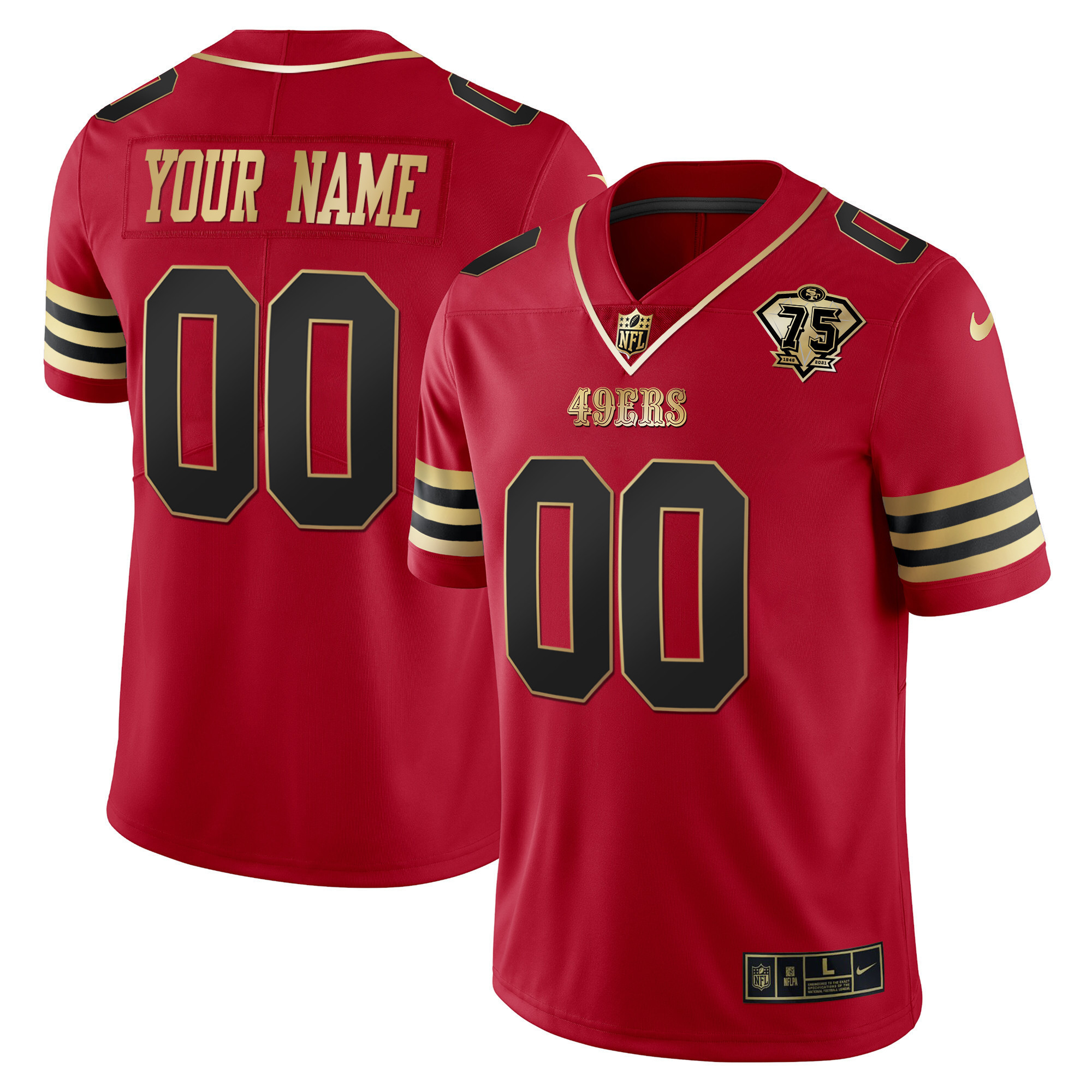 49ers 75th Anniversary Patch Vapor Gold Custom Jersey V2 - All Stitched - Image 4