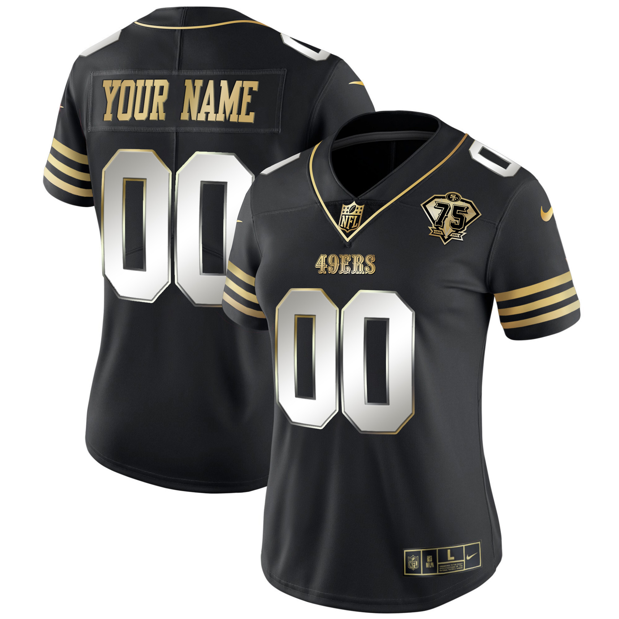 49ers 75th Anniversary Patch Vapor Gold Custom Jersey - All Stitched - Image 5