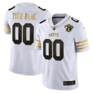 49ers 75th Anniversary Patch Vapor Gold Custom Jersey - All Stitched