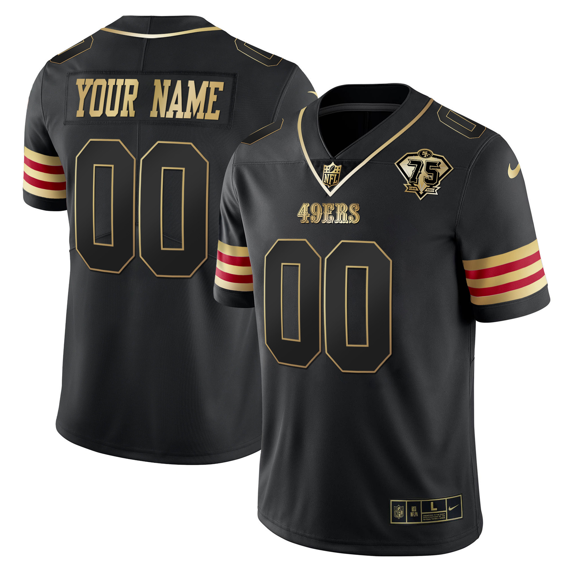 49ers 75th Anniversary Patch Vapor Gold Custom Jersey V2 - All Stitched - Image 3