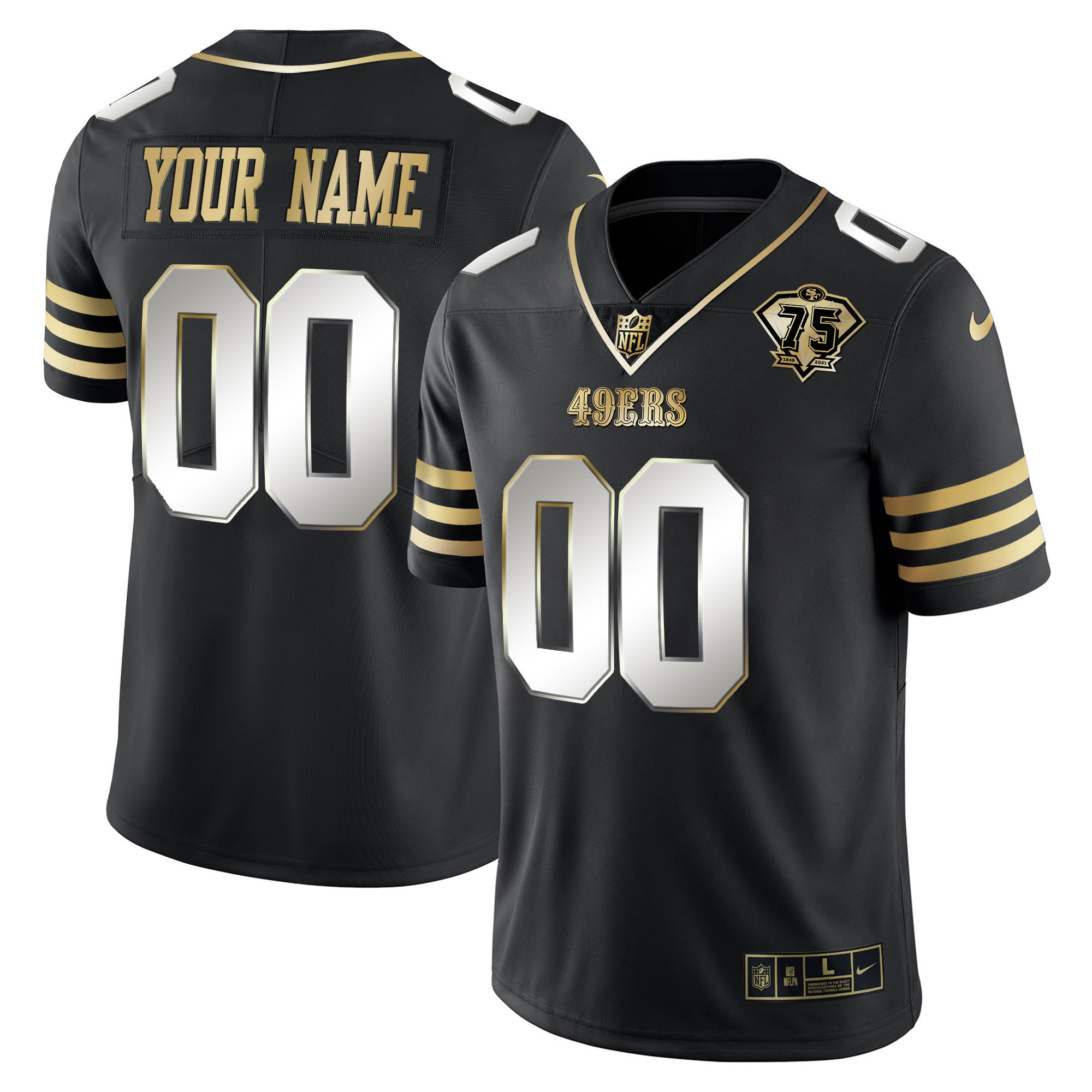 49ers 75th Anniversary Patch Vapor Gold Custom Jersey - All Stitched - Image 2