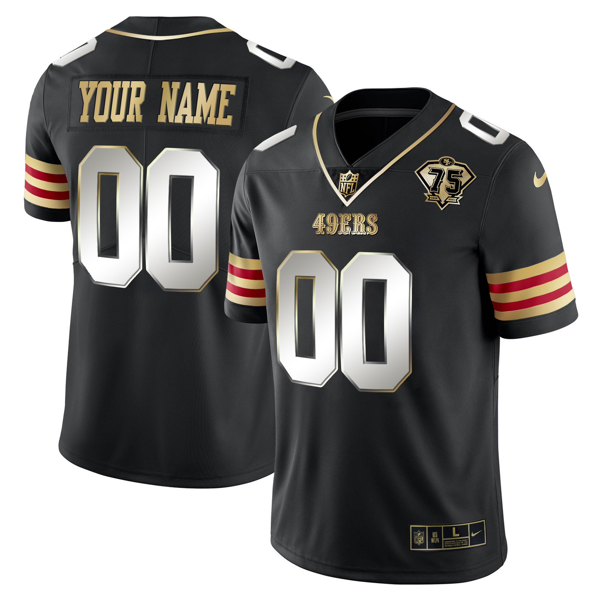 49ers 75th Anniversary Patch Vapor Gold Custom Jersey V2 - All Stitched - Image 2