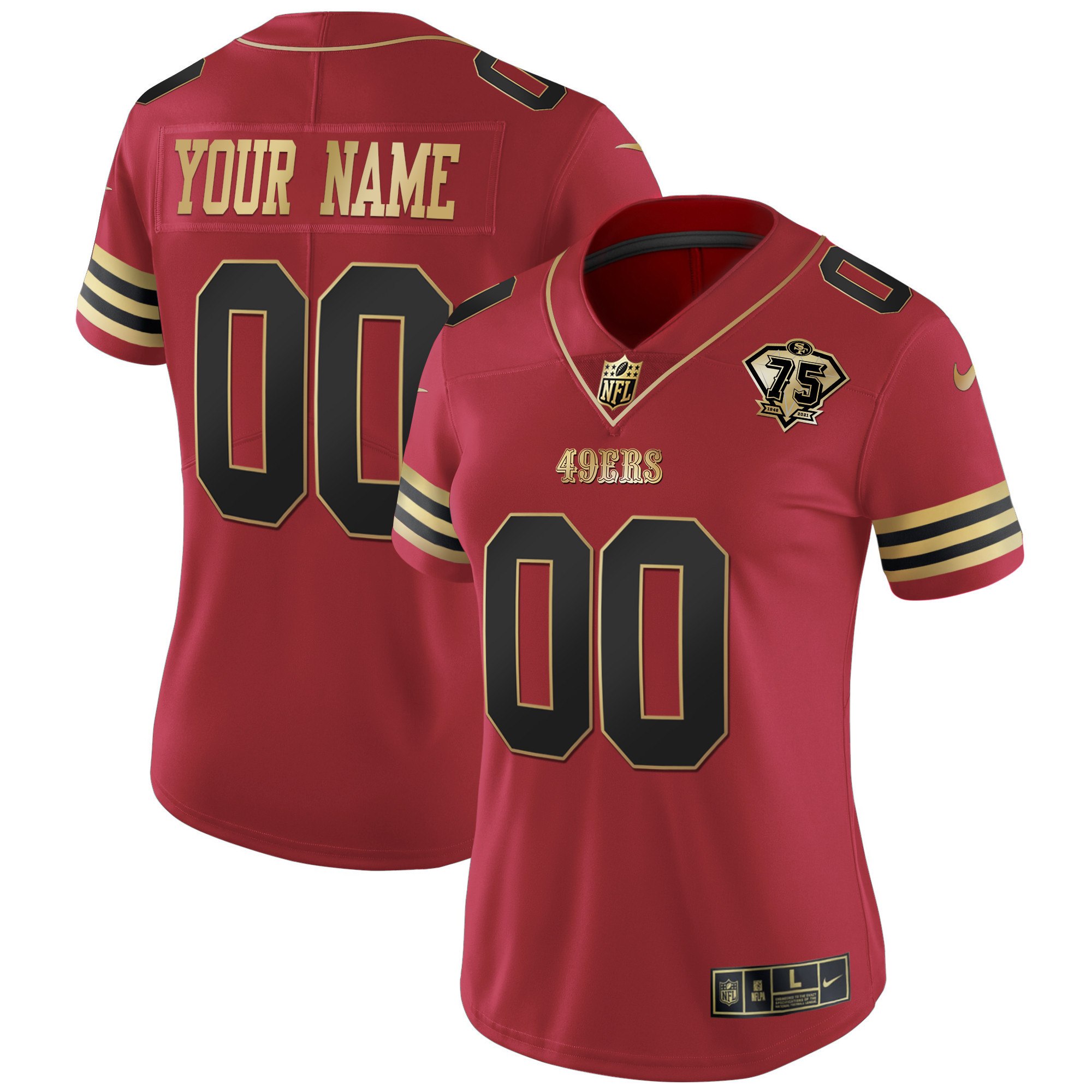 49ers 75th Anniversary Patch Vapor Gold Custom Jersey V2 - All Stitched - Image 8