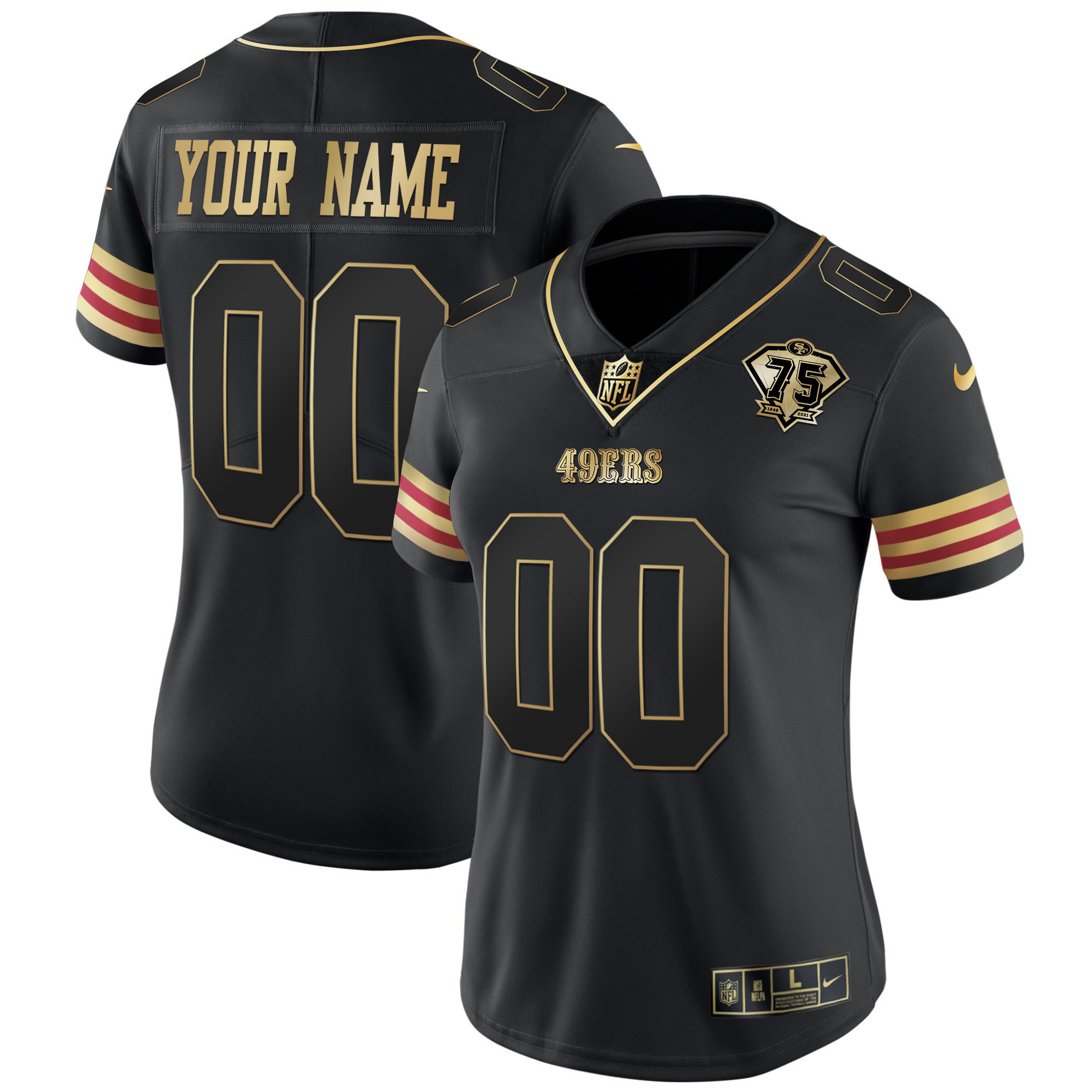 49ers 75th Anniversary Patch Vapor Gold Custom Jersey V2 - All Stitched - Image 7