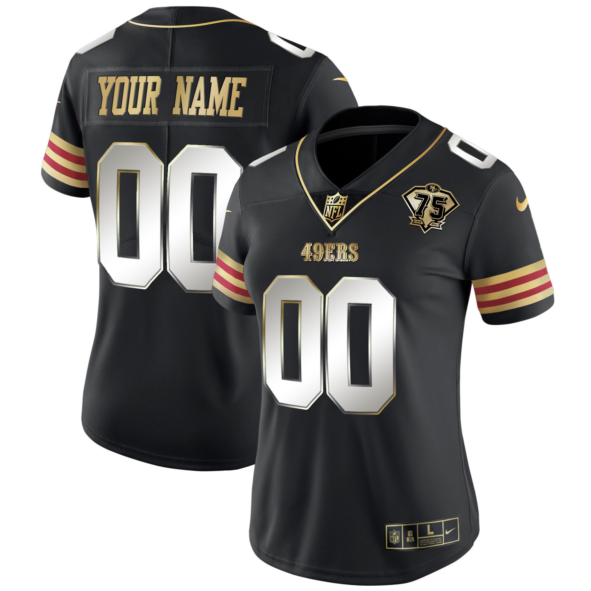 49ers 75th Anniversary Patch Vapor Gold Custom Jersey V2 - All Stitched - Image 6
