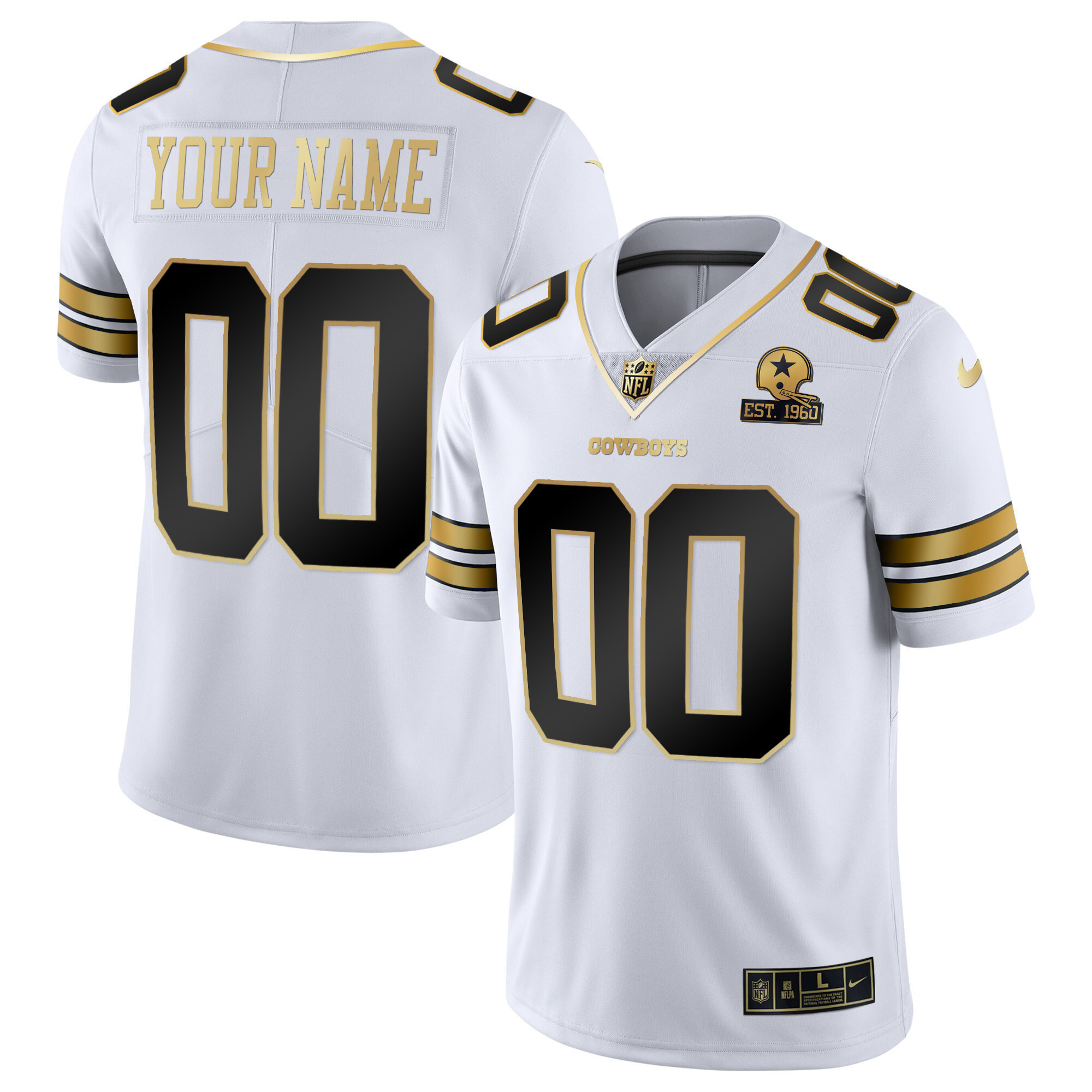 Cowboys Vapor Gold Custom Jersey - All Stitched