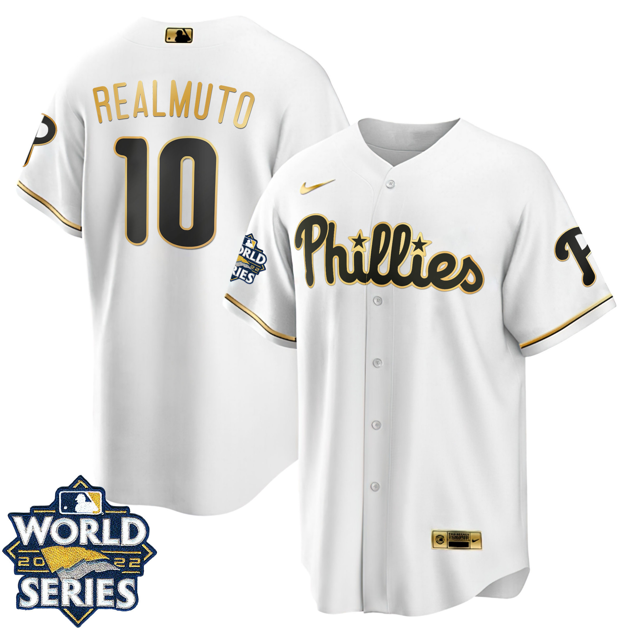 Men's Philadelphia Phillies Gold 2022 World Series Jersey - All Stitched - Image 8