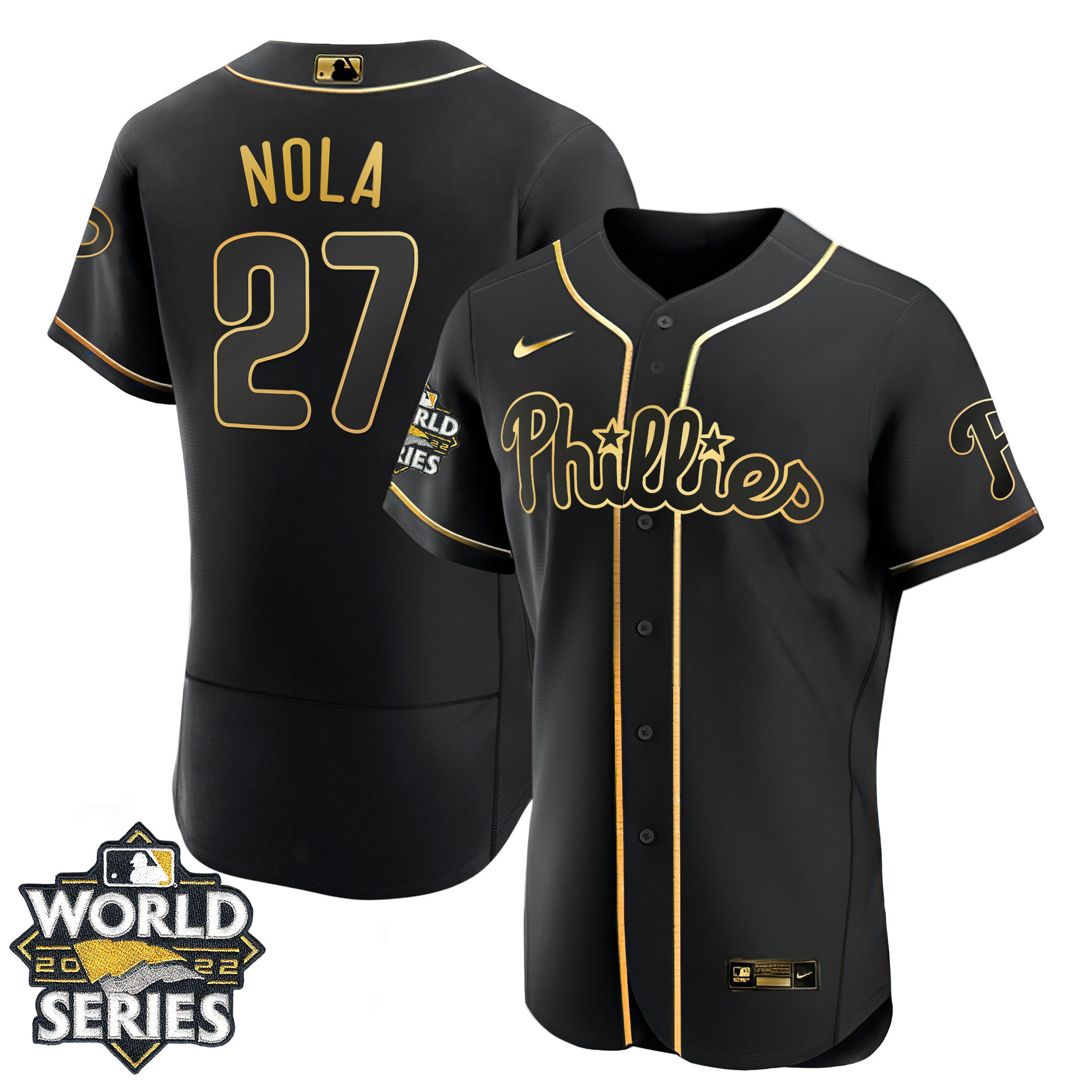 Men's Philadelphia Phillies Gold 2022 World Series Jersey - All Stitched - Image 18