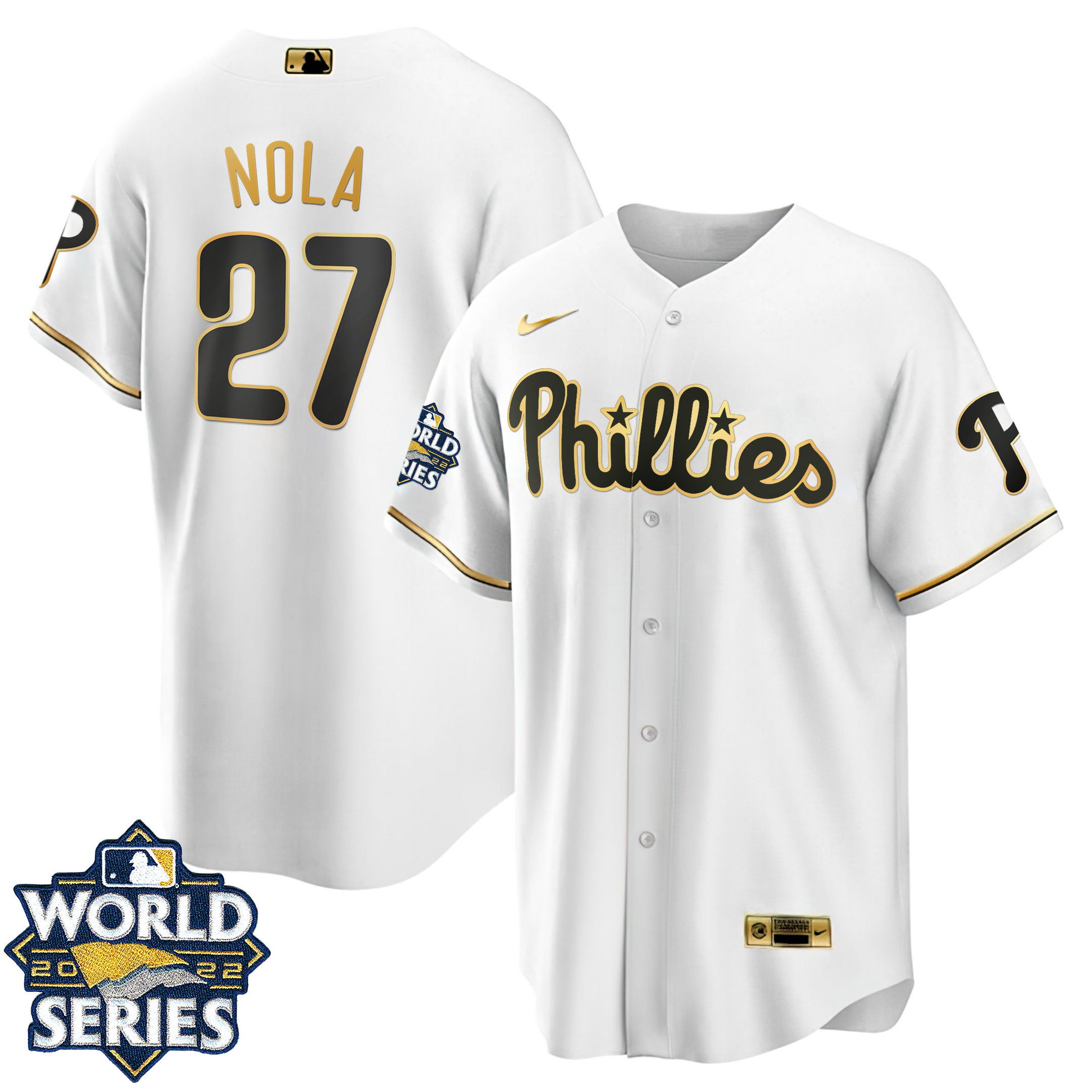 Men's Philadelphia Phillies Gold 2022 World Series Jersey - All Stitched - Image 12