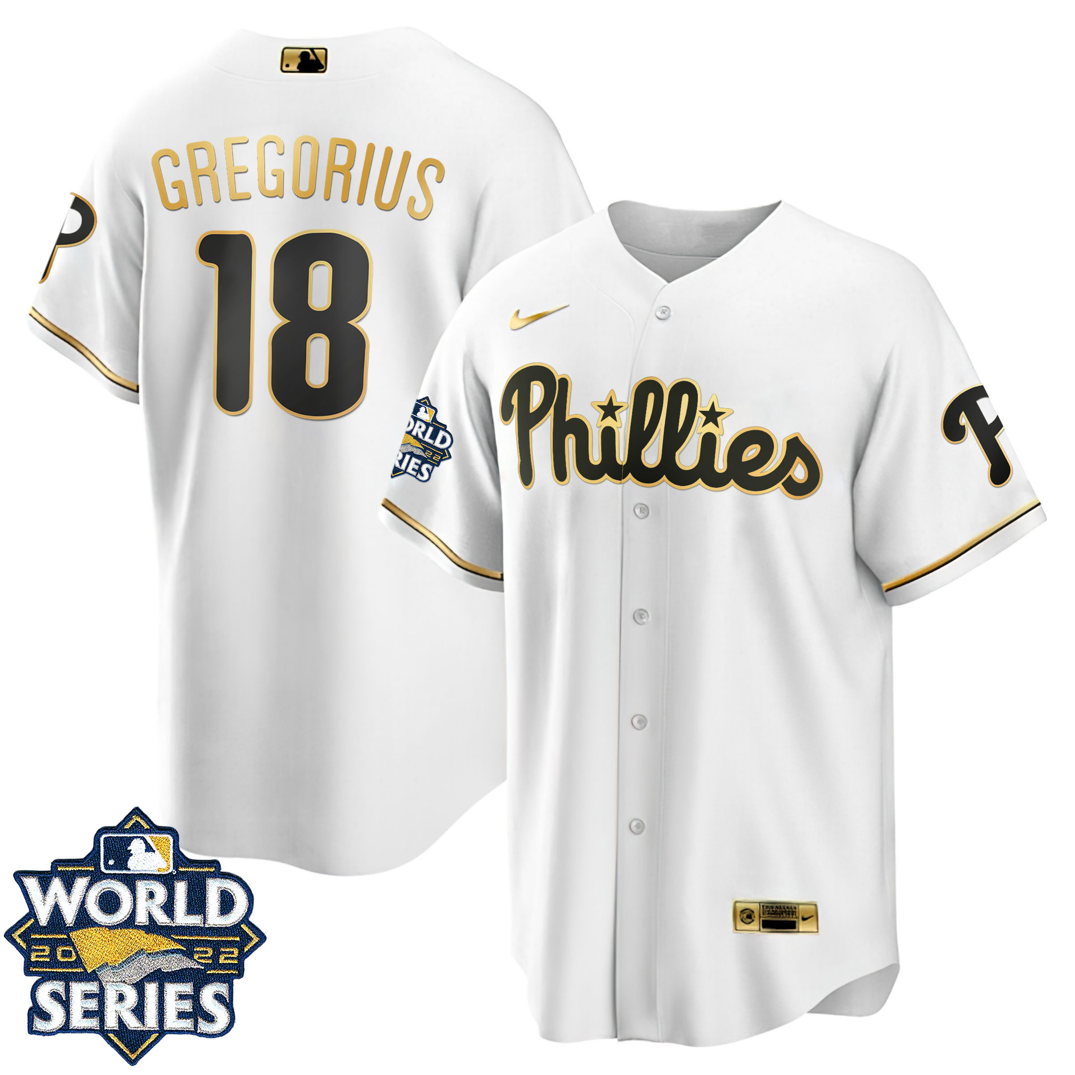 Men's Philadelphia Phillies Gold 2022 World Series Jersey - All Stitched - Image 11