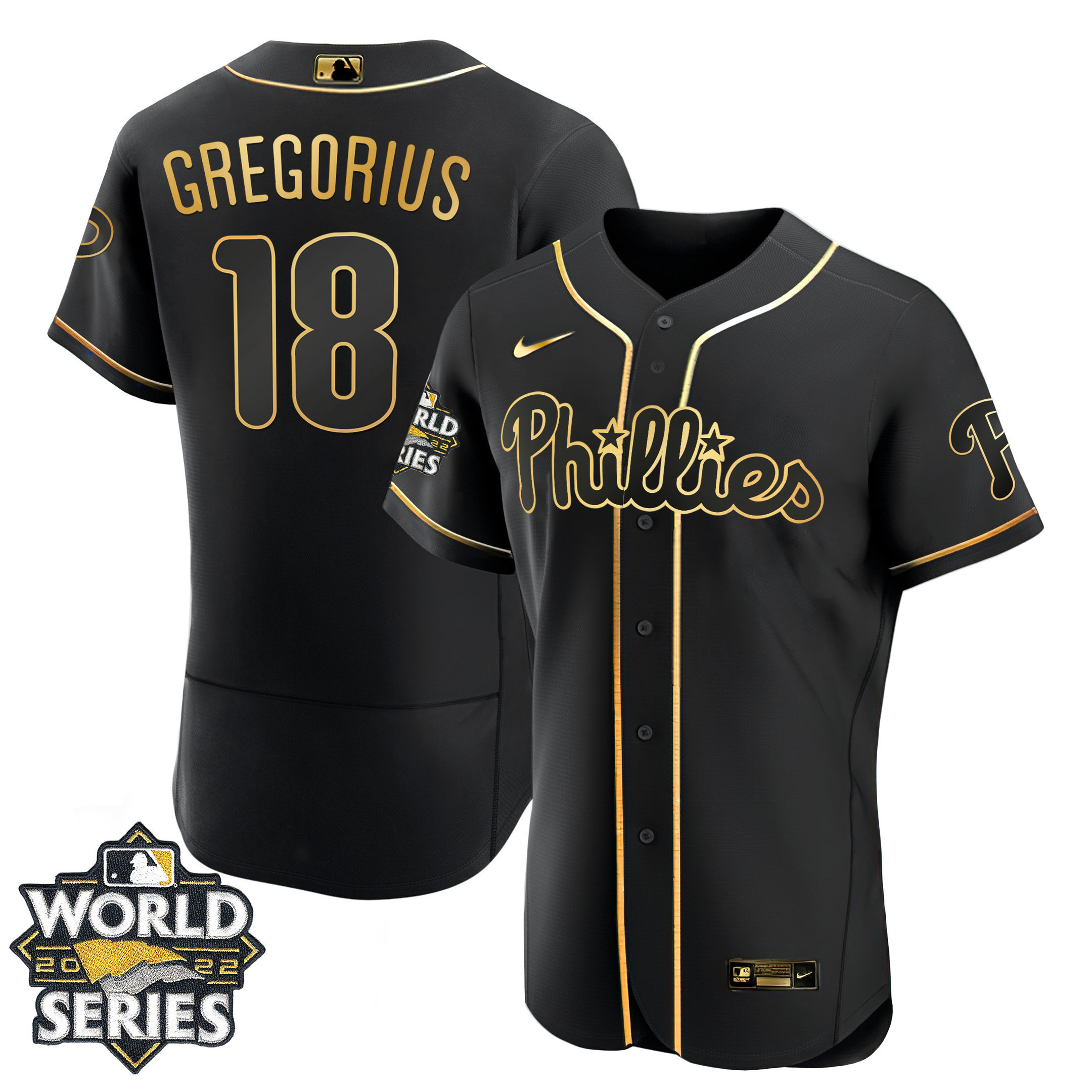 Men's Philadelphia Phillies Gold 2022 World Series Jersey - All Stitched - Image 17