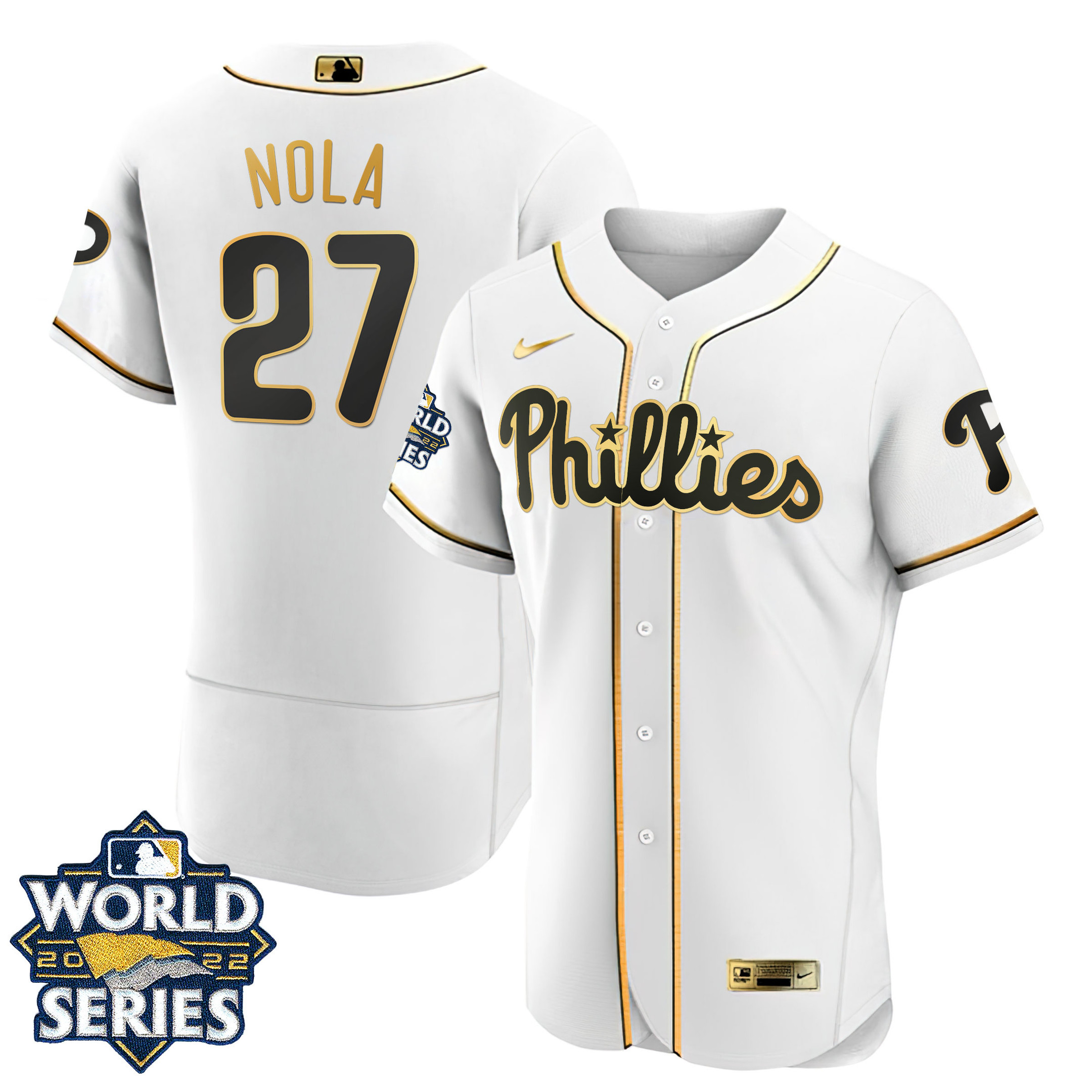 Men's Philadelphia Phillies Gold 2022 World Series Jersey - All Stitched - Image 6