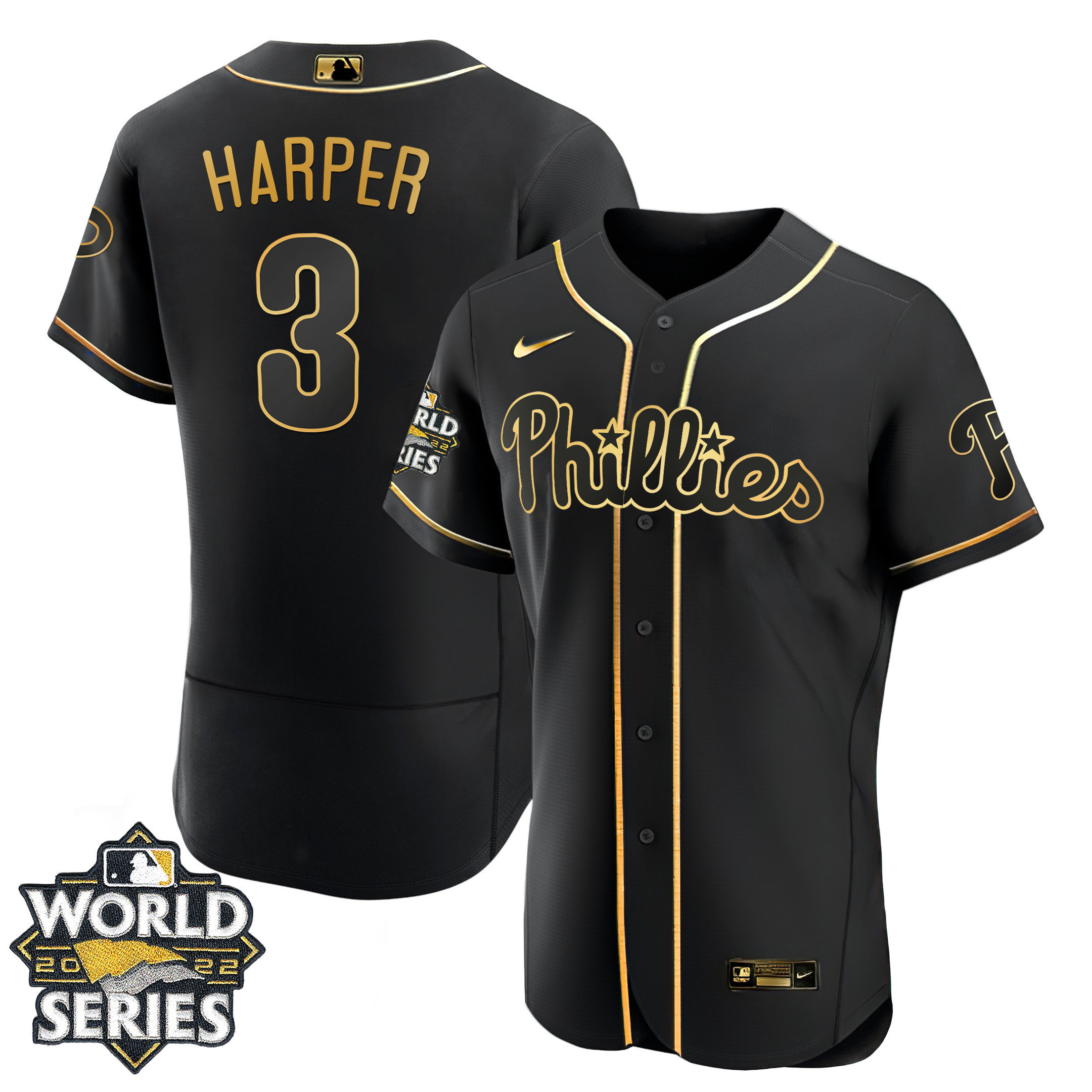 Men's Philadelphia Phillies Gold 2022 World Series Jersey - All Stitched - Image 13