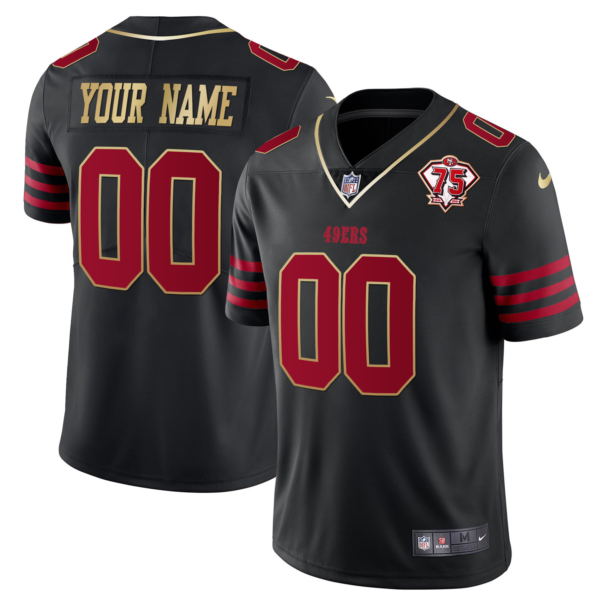 49ers 75th Anniversary Patch Vapor Gold Trim Custom Jersey - All Stitched - Image 3