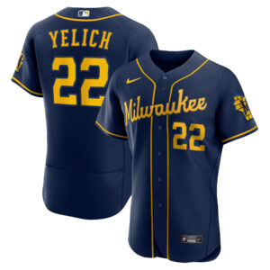Christian Yelich Milwaukee Brewers Navy Jersey - All Stitched