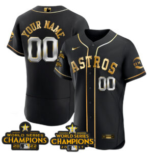 Houston Astros 2017 & 2022 Champions Gold Rush Custom Jersey – All Stitched