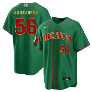 Randy Arozarena Mexico Jersey Green Gold - All Stitched