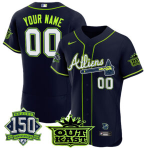 Atlanta Braves Atliens 150th Anniversary Patch Flex Base Custom Jersey - All Stitched