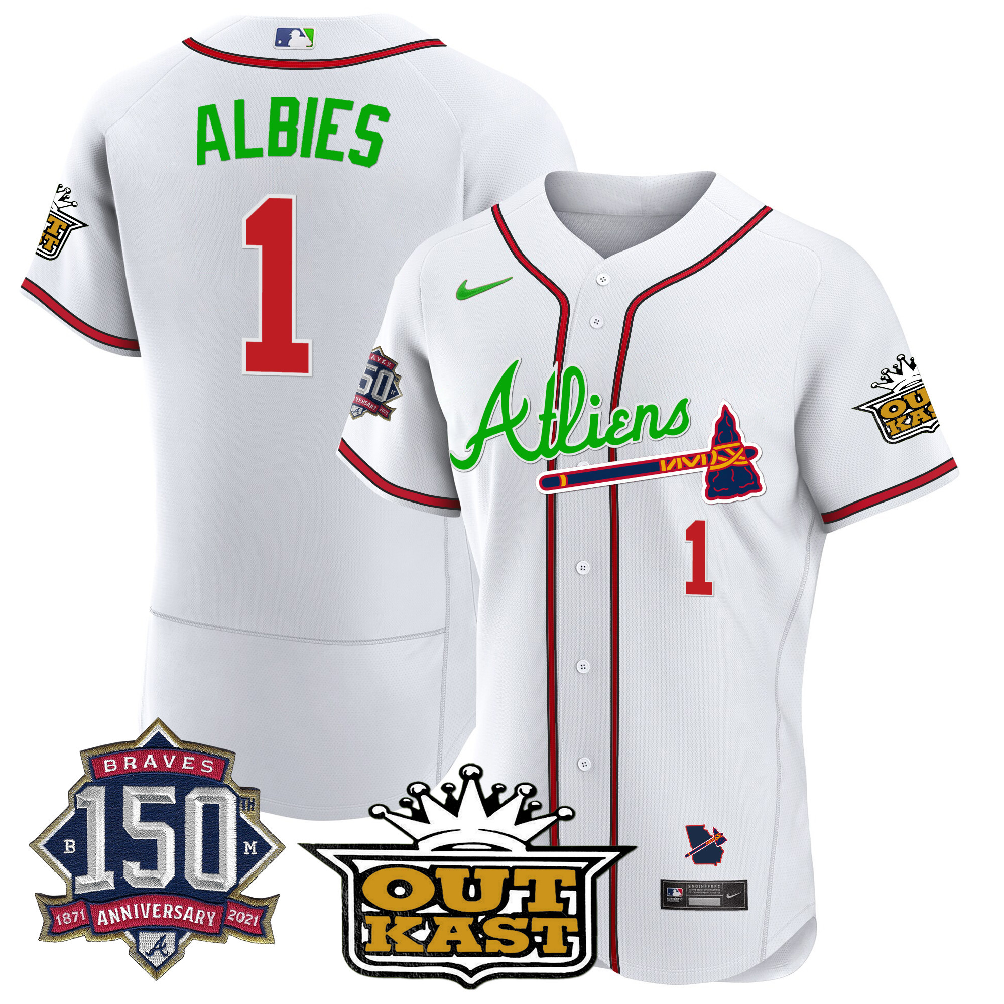 Men's Atlanta Braves Atliens 150th Anniversary Patch Flex Base Jersey - All Stitched - Image 26