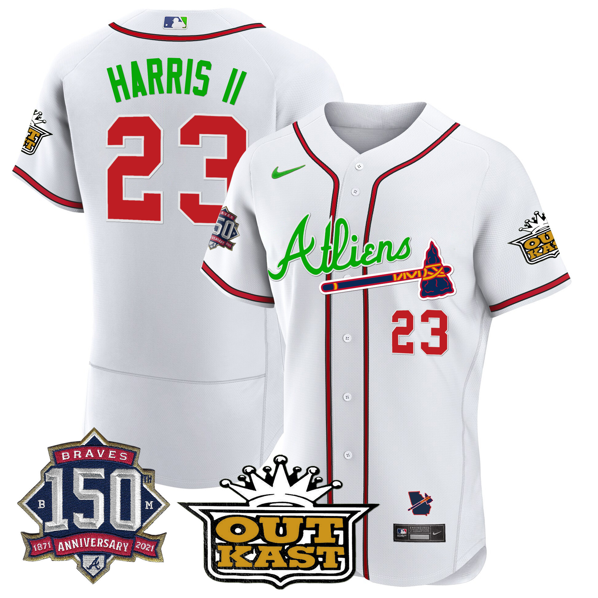 Men's Atlanta Braves Atliens 150th Anniversary Patch Flex Base Jersey - All Stitched - Image 24