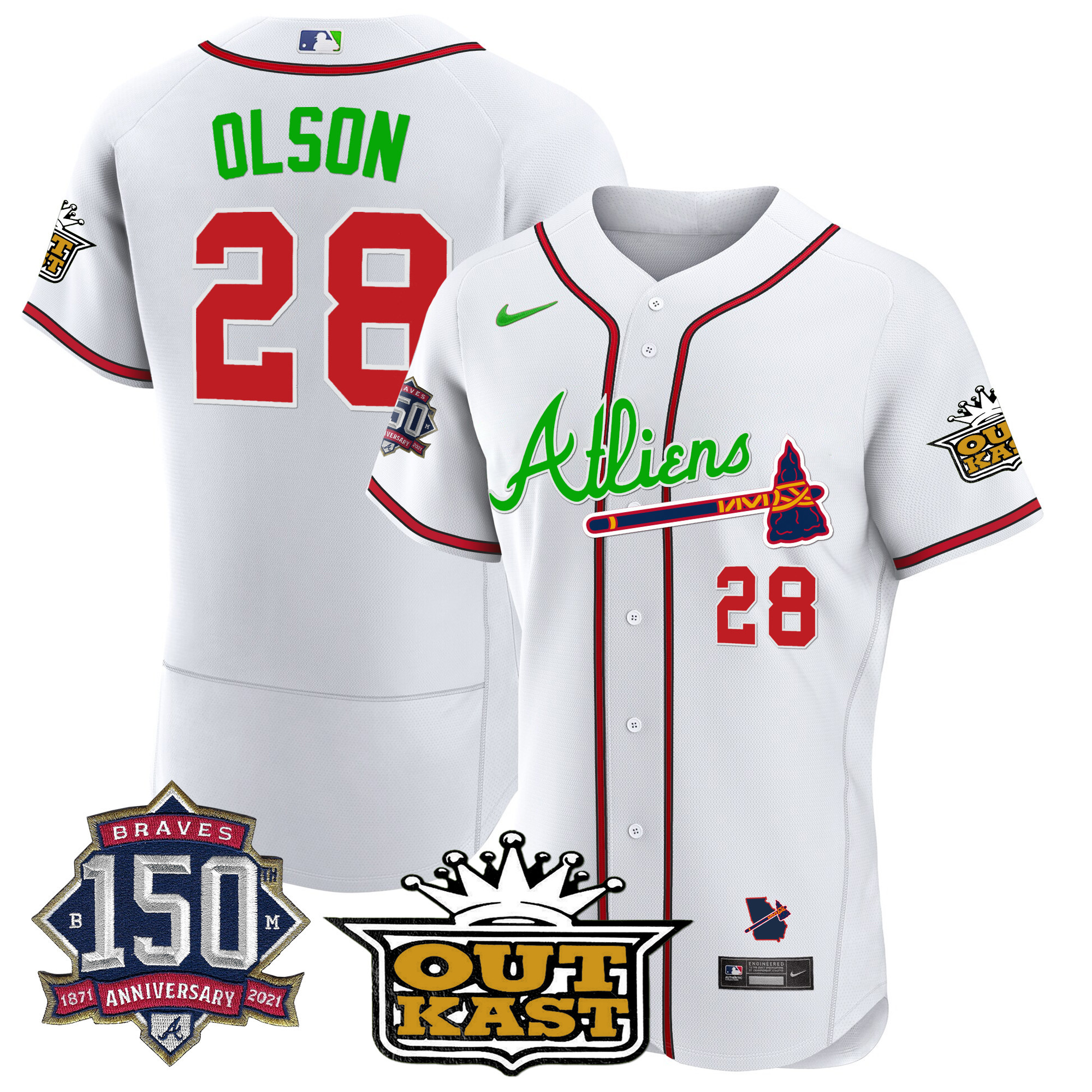 Men's Atlanta Braves Atliens 150th Anniversary Patch Flex Base Jersey - All Stitched - Image 25