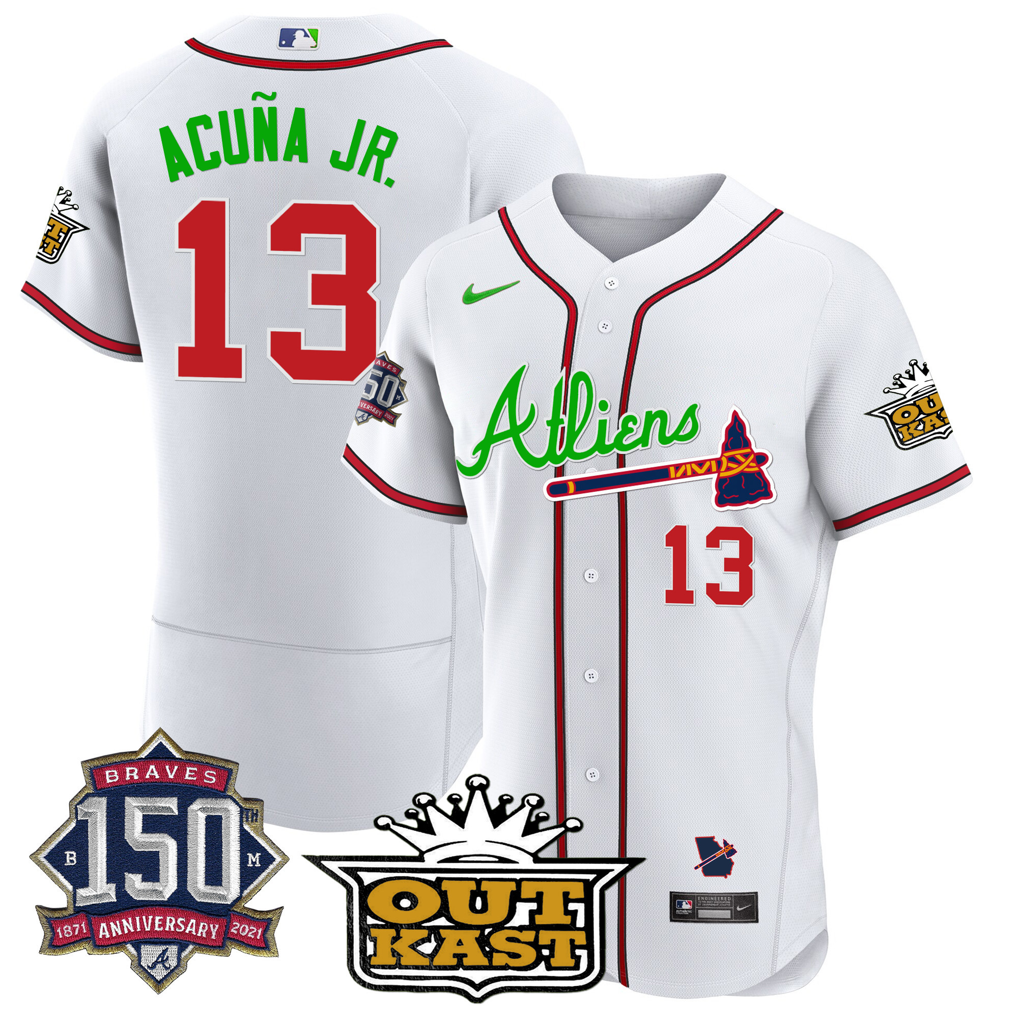 Men's Atlanta Braves Atliens 150th Anniversary Patch Flex Base Jersey - All Stitched - Image 19
