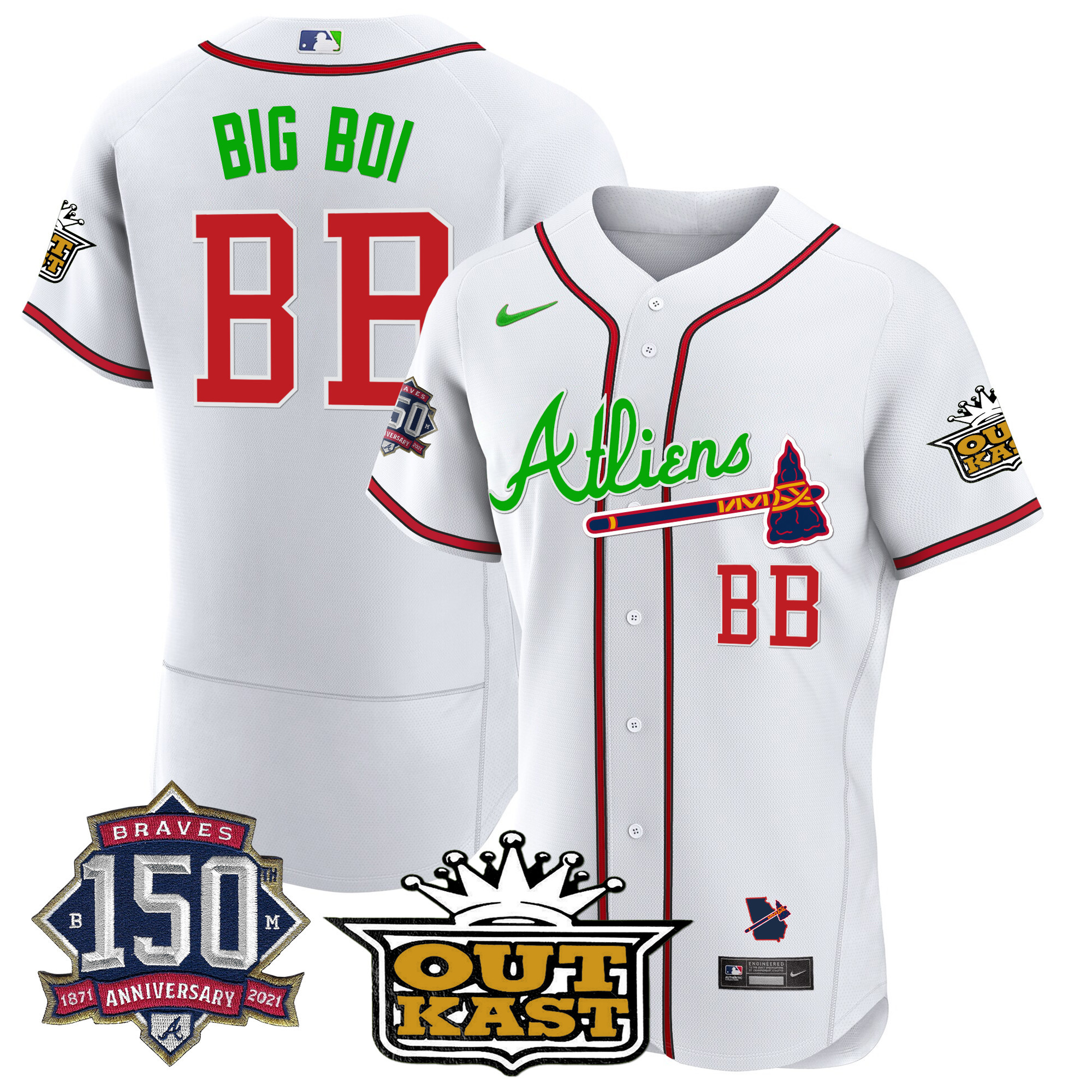Men's Atlanta Braves Atliens 150th Anniversary Patch Flex Base Jersey - All Stitched - Image 22