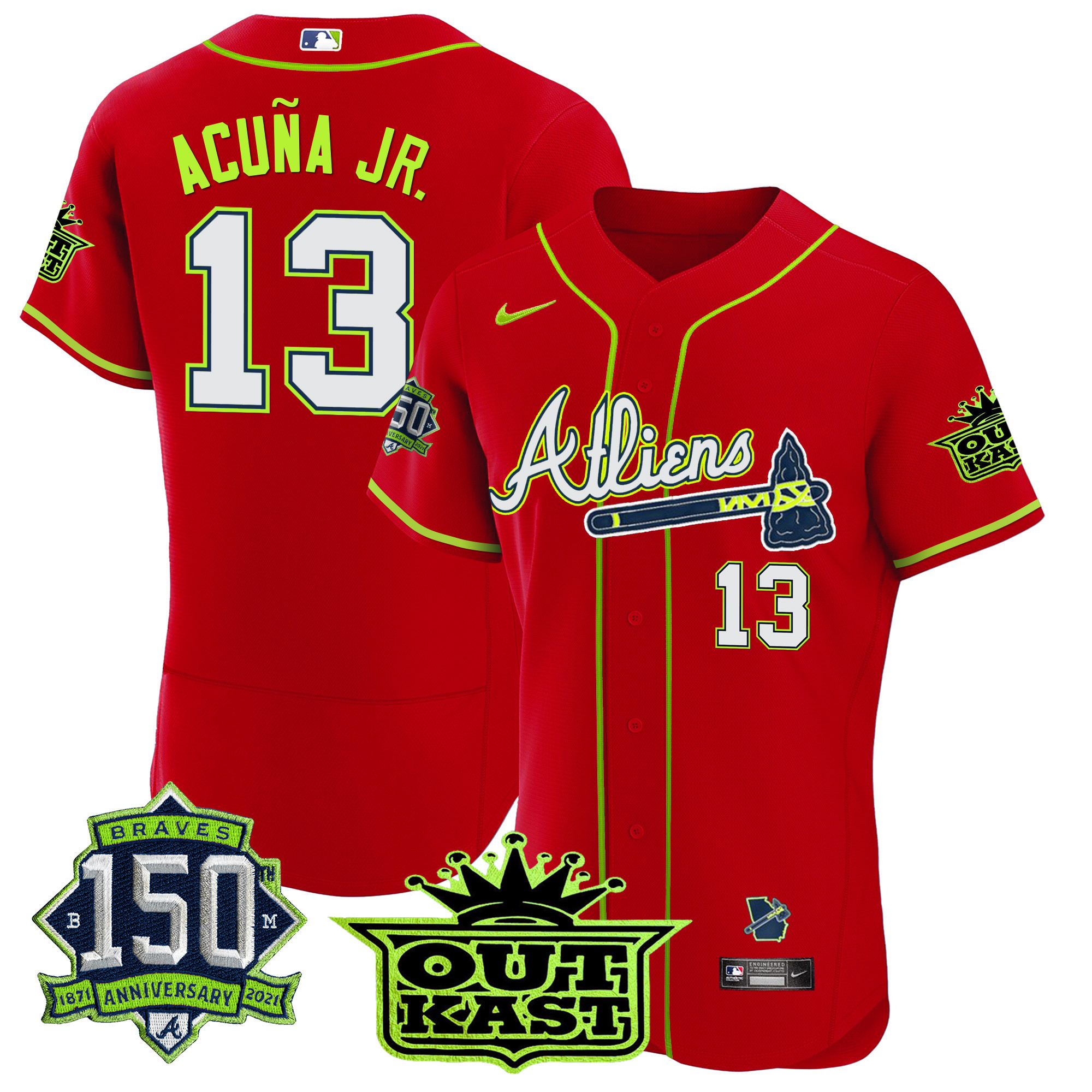 Men's Atlanta Braves Atliens 150th Anniversary Patch Flex Base Jersey - All Stitched - Image 37