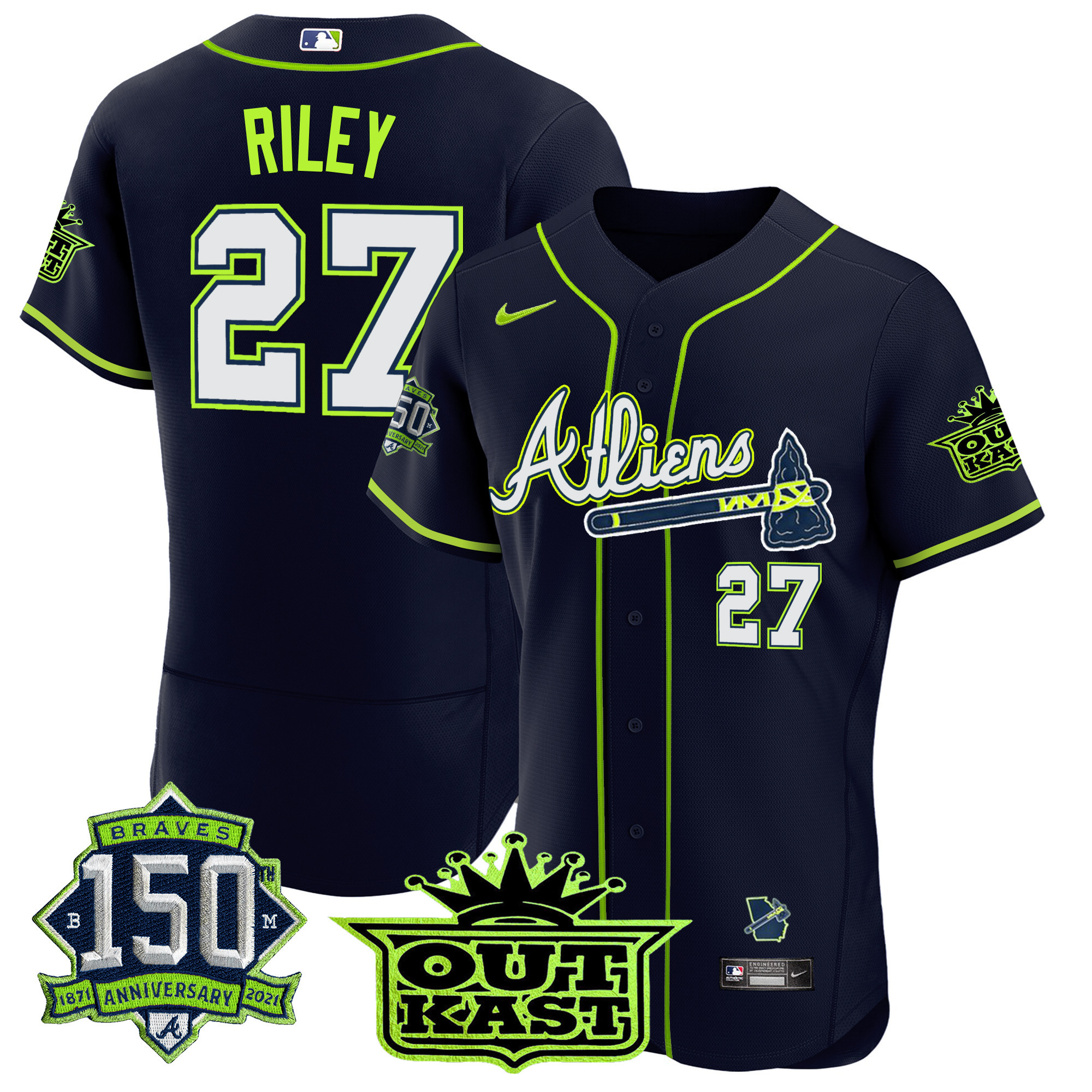 Men's Atlanta Braves Atliens 150th Anniversary Patch Flex Base Jersey - All Stitched - Image 5