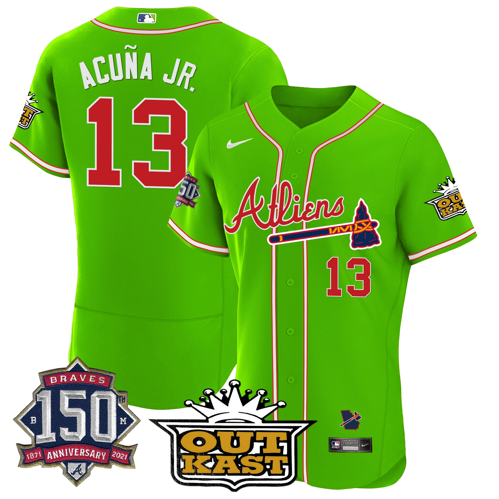 Men's Atlanta Braves Atliens 150th Anniversary Patch Flex Base Jersey - All Stitched - Image 28