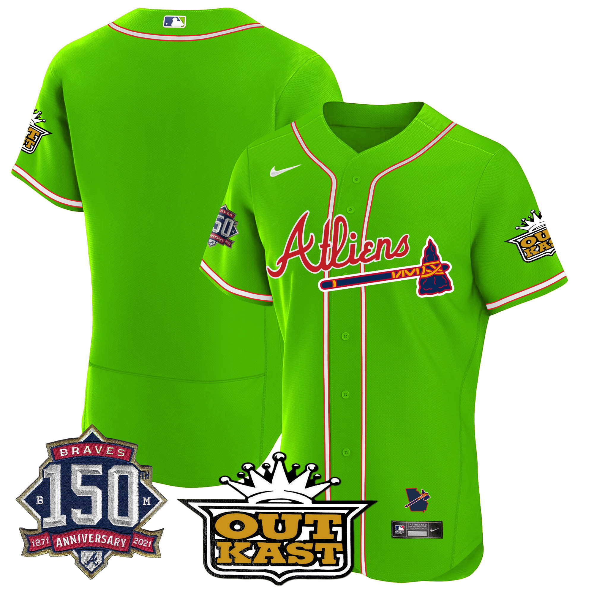 Men's Atlanta Braves Atliens 150th Anniversary Patch Flex Base Jersey - All Stitched - Image 36