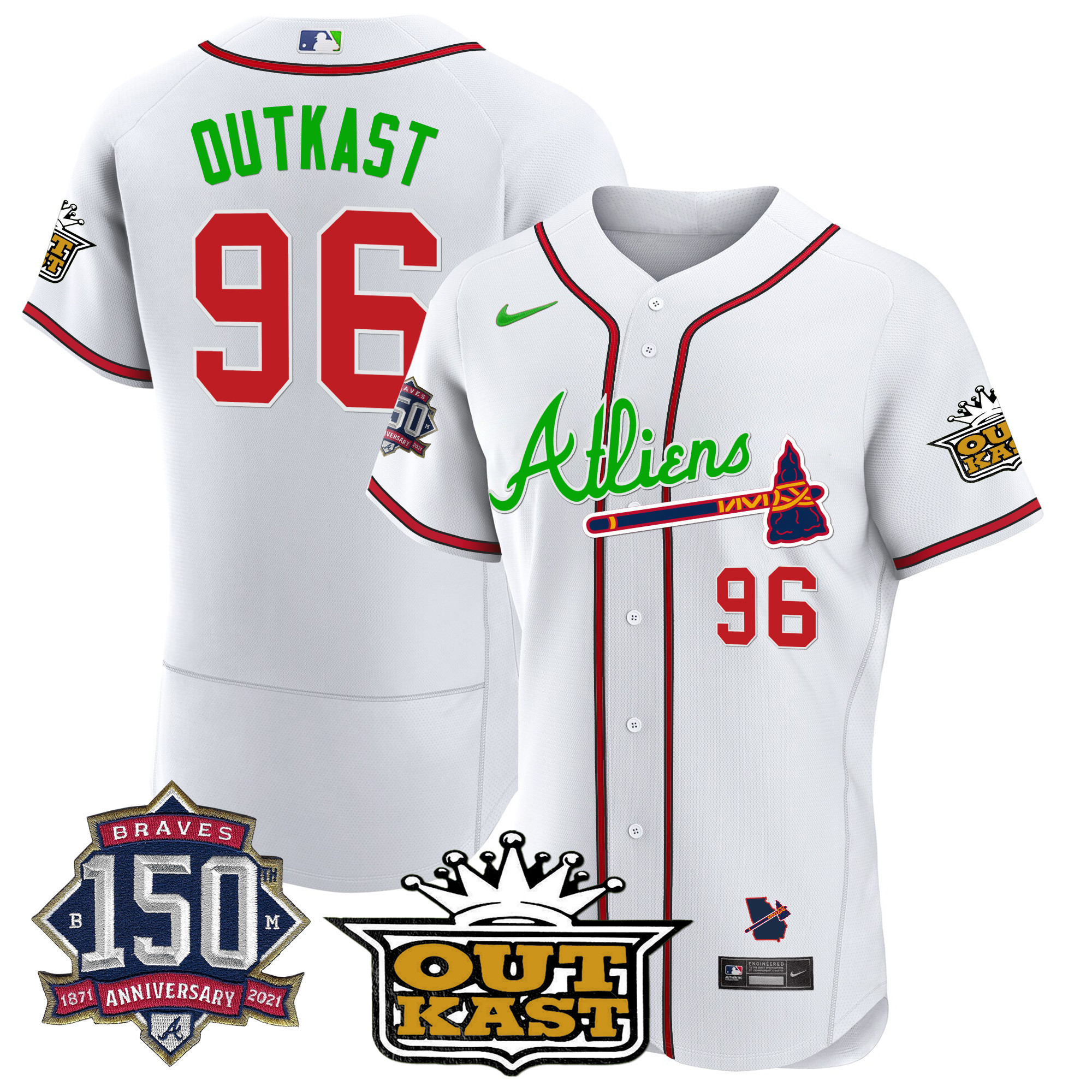Men's Atlanta Braves Atliens 150th Anniversary Patch Flex Base Jersey - All Stitched - Image 20