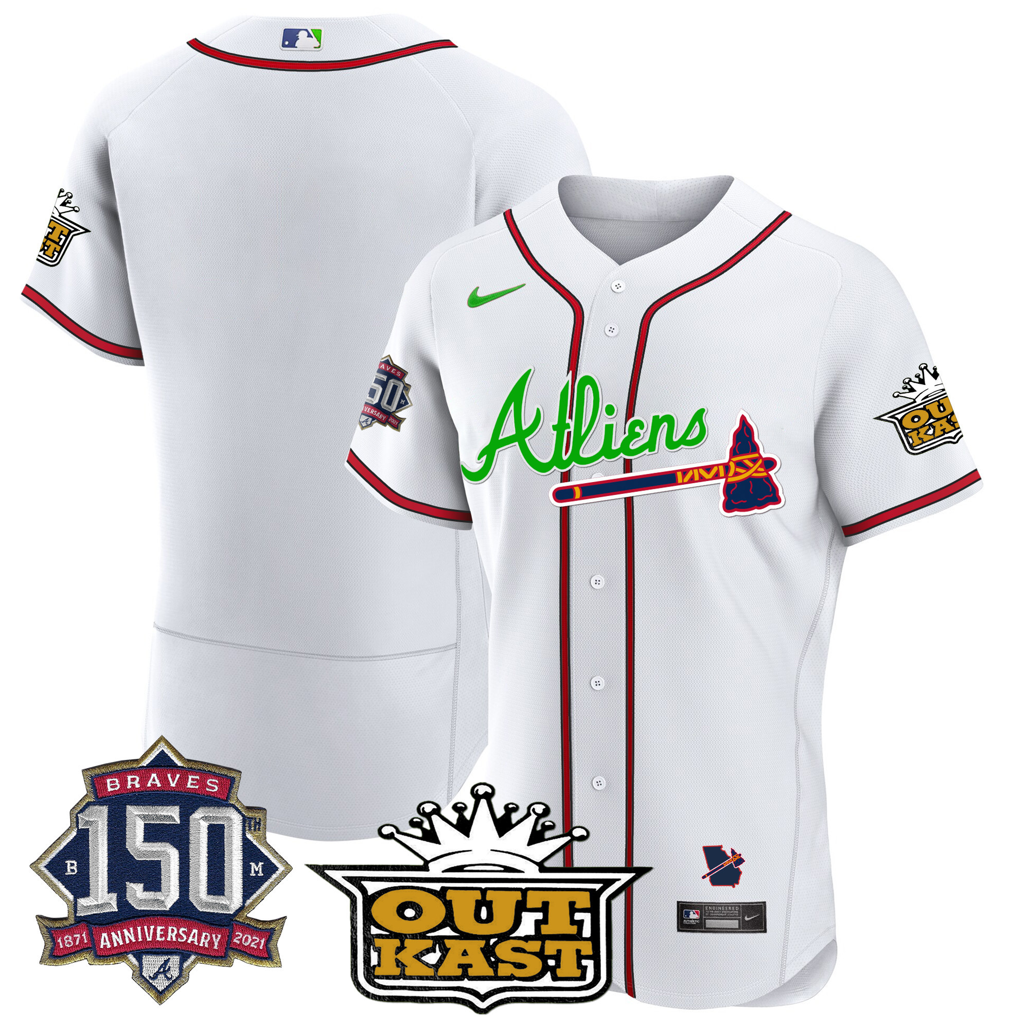 Men's Atlanta Braves Atliens 150th Anniversary Patch Flex Base Jersey - All Stitched - Image 27