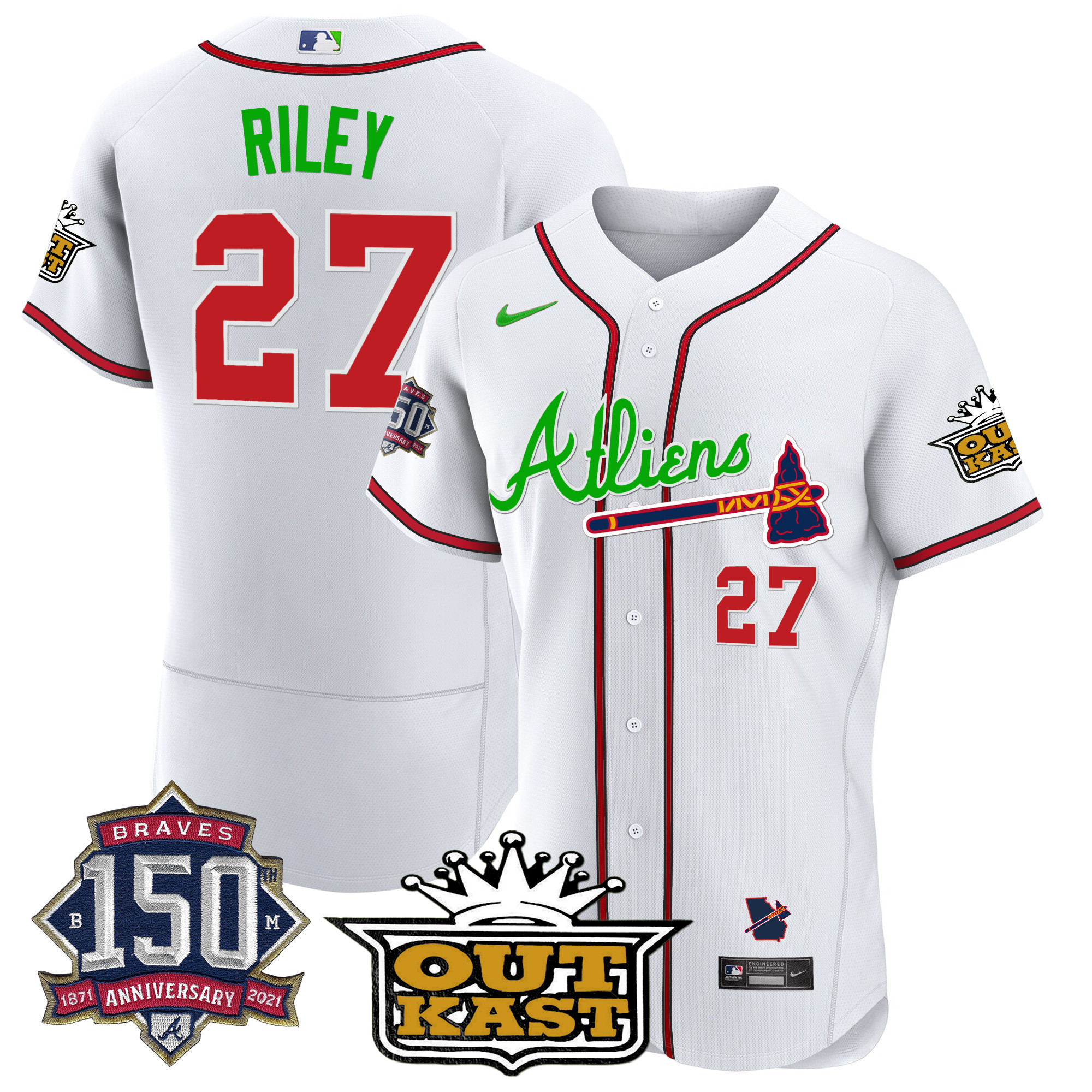 Men's Atlanta Braves Atliens 150th Anniversary Patch Flex Base Jersey - All Stitched - Image 23