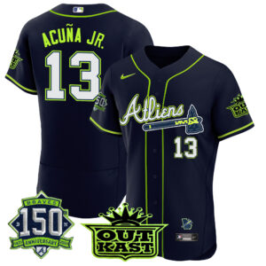 Men's Atlanta Braves Atliens 150th Anniversary Patch Flex Base Jersey - All Stitched
